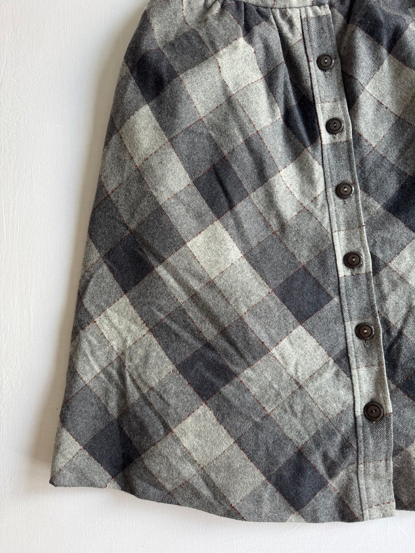 🐭 Fustă Vintage din Lână Gri în Carouri – S (IT 42)