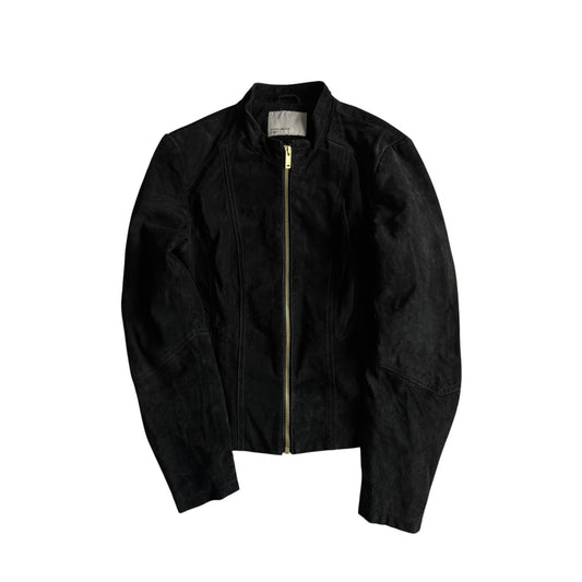 🐽 Geacă Y2K Damă din Piele Suede de Porc Neagră – L