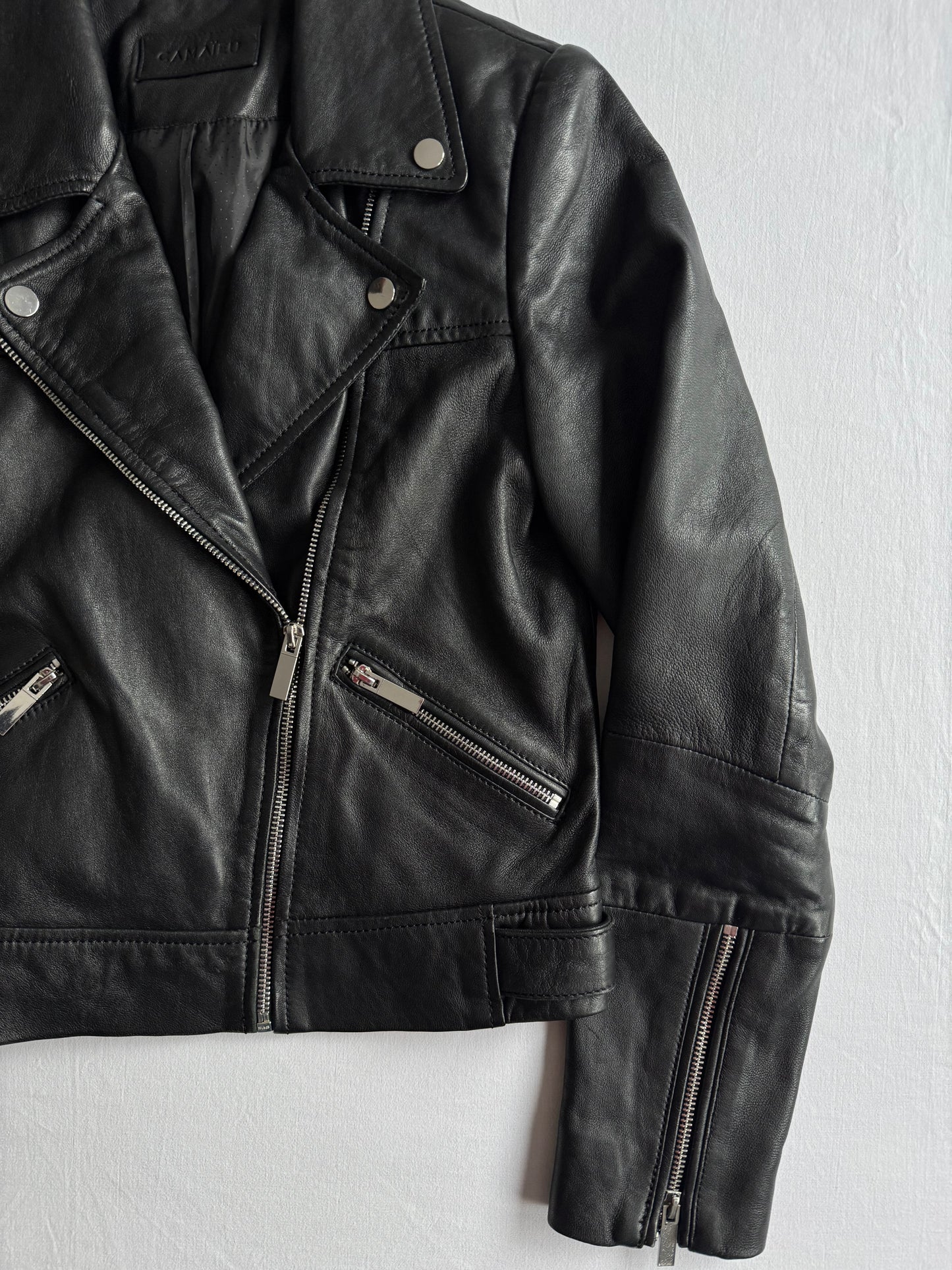 🏍️ Jachetă Biker Y2K Neagră din Piele de Oaie – EU 36 (S Damă)