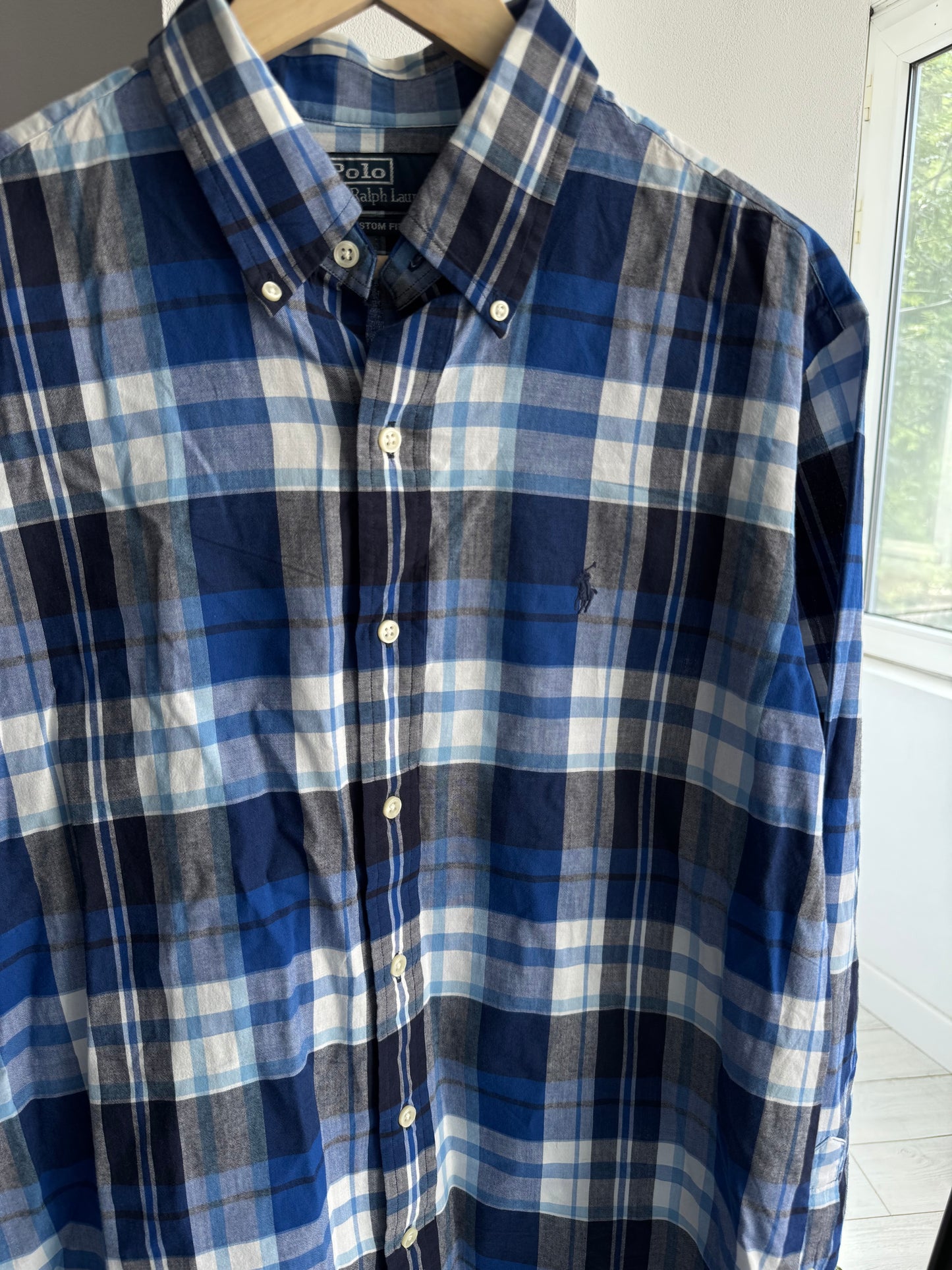 🐴 Vintage Polo Ralph Lauren Cămașă Carouri Albastre – L Bărbați