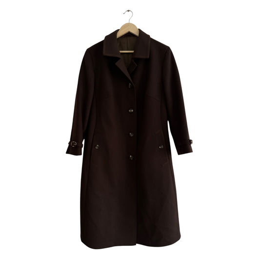 🧥 Palton Vintage Damă Maro Închis din Lână Virgină cu Barete la Mâneci – M/L