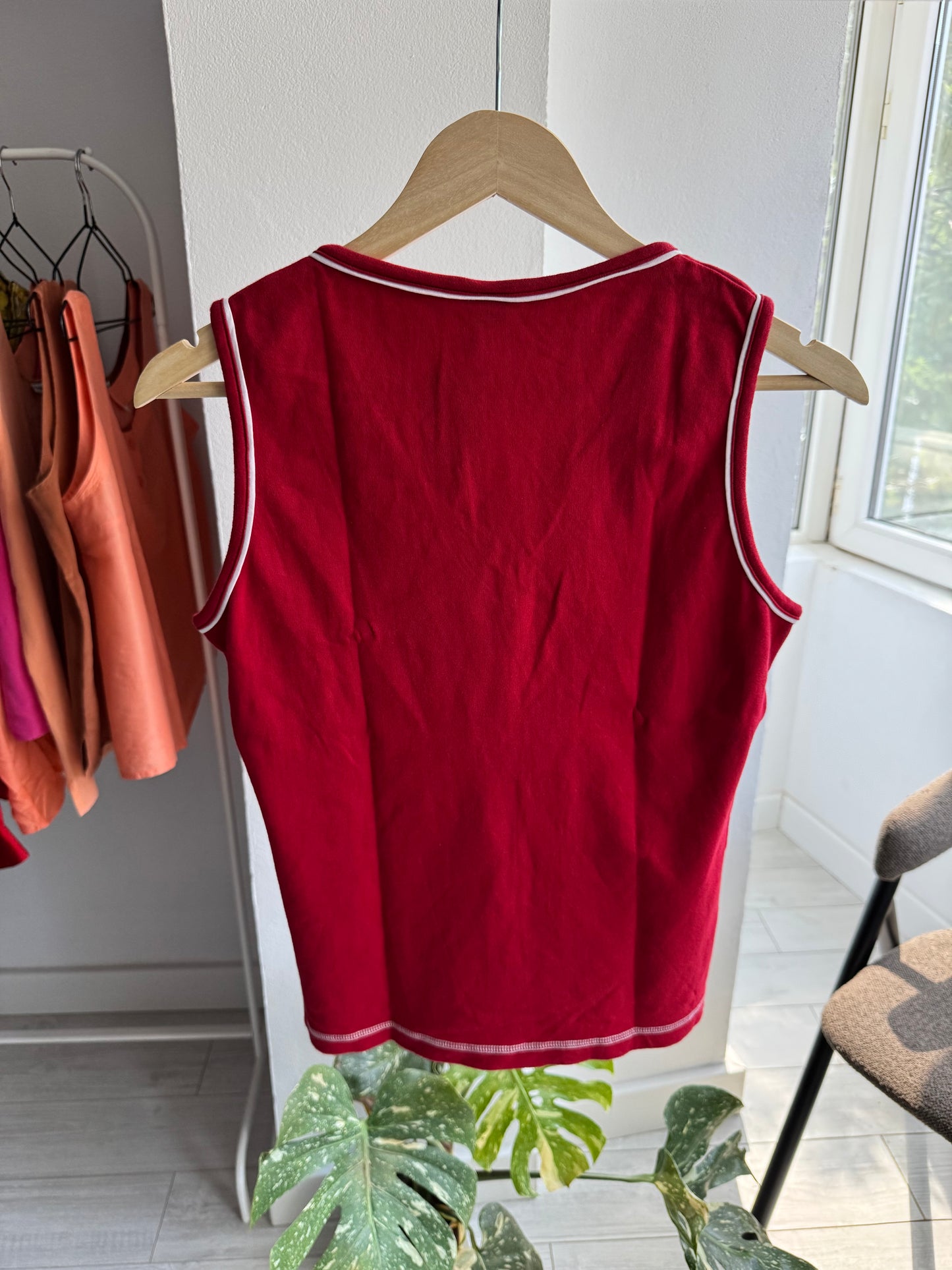 💁‍♀️ Top Roșu Printed Y2K | Bumbac Elastic – M/L Damă (40)