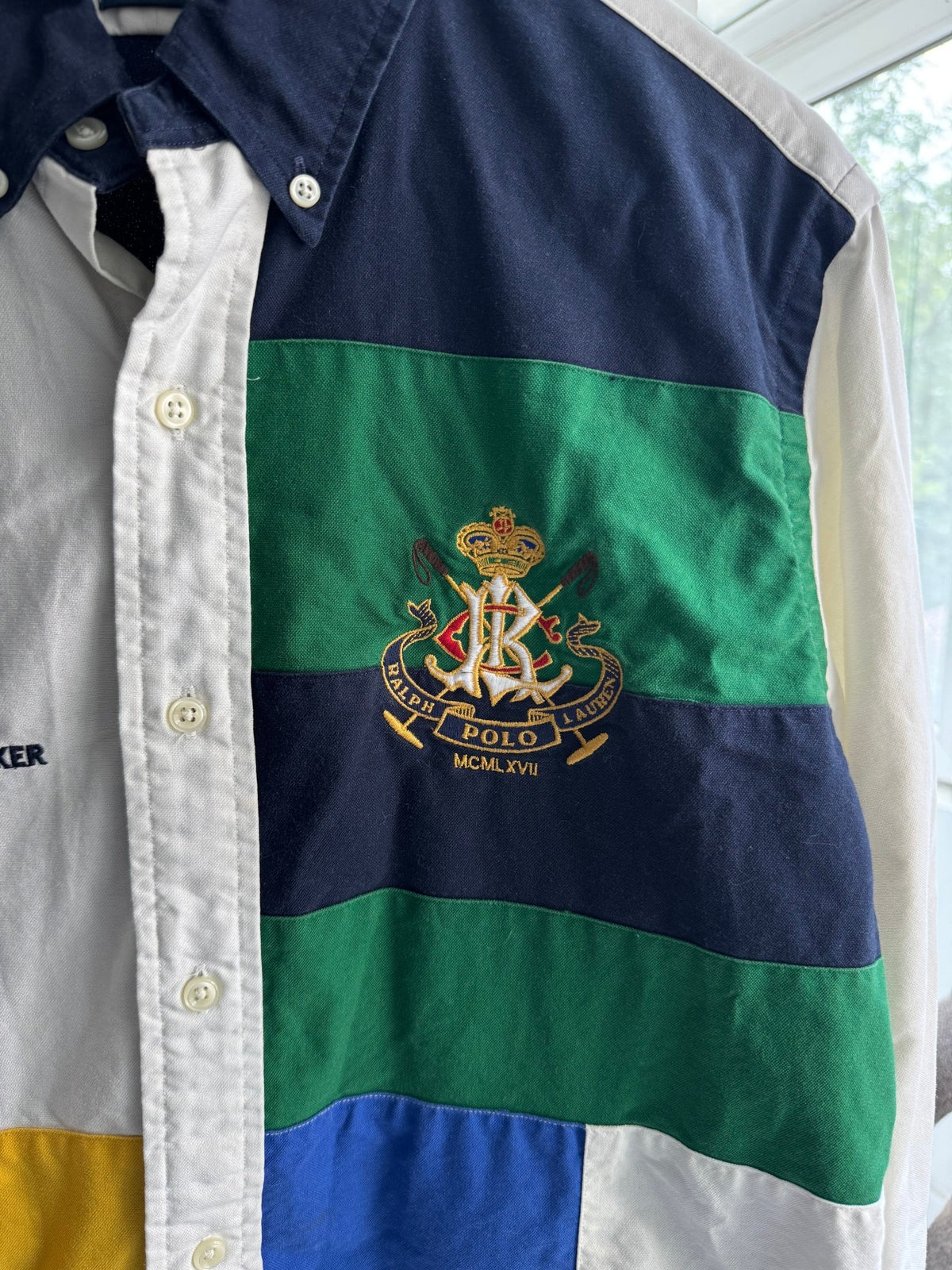 🐴 2008 Polo Ralph Lauren Cămașă Patchwork – M Bărbați - anbracaminte