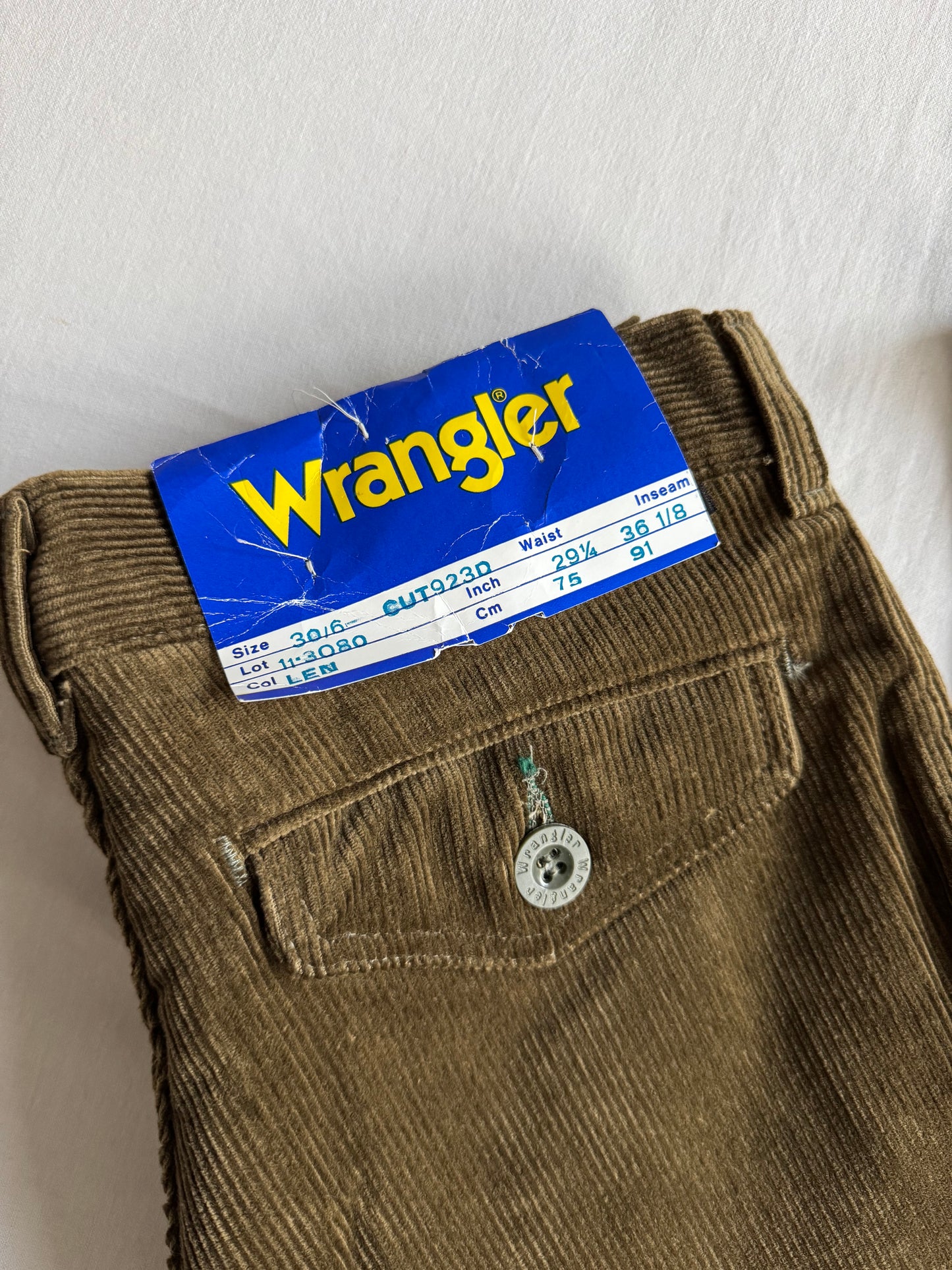 🤠 Pantaloni Wrangler Deadstock din Catifea (Corduroy) – Vintage 70’s – Olive Brown
