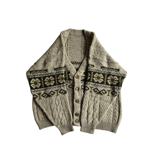 🧶 Cardigan Vintage Cable Knit cu Model Etnic – XL Bărbați