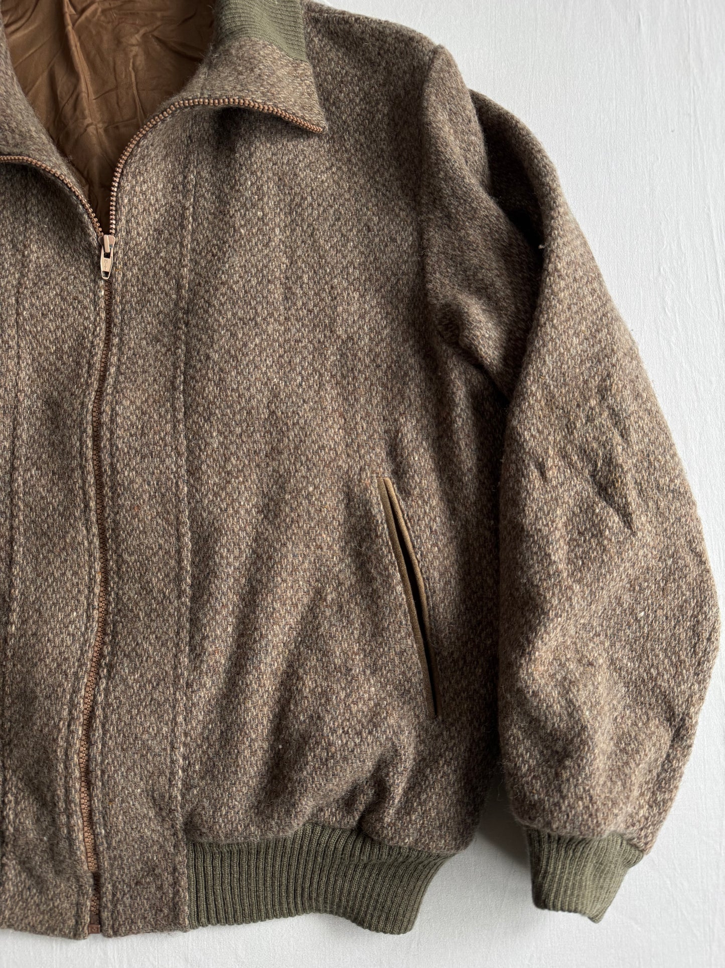 🧥 Jachetă Vintage Tip Bomber Texturată din Lână Virgină pentru Bărbați – L (EU 52)