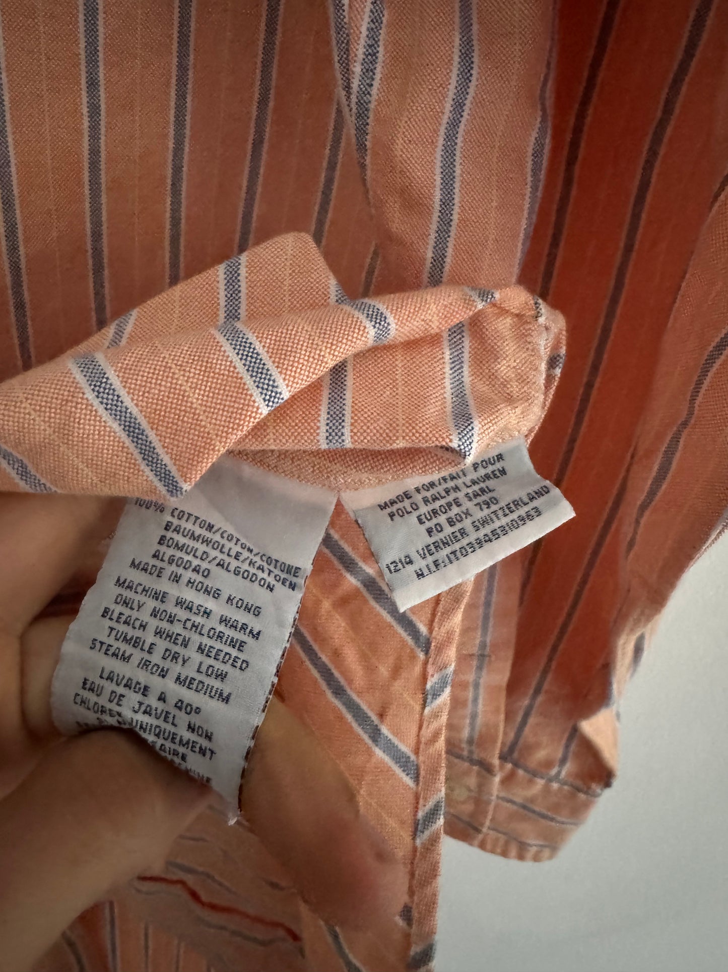 👔 Cămașă vintage Ralph Lauren în dungi somon (Mărime L)