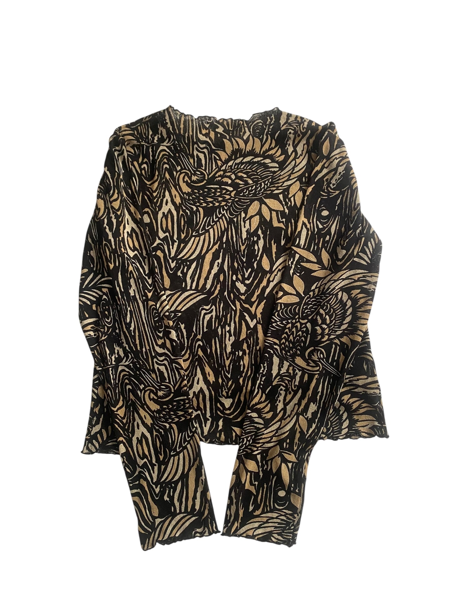 🖤 Top Vintage Mesh cu Mâneci Lungi – Print Abstract, Mărime L