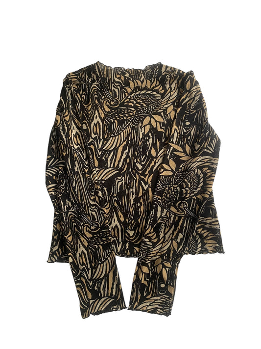 🖤 Top Vintage Mesh cu Mâneci Lungi – Print Abstract, Mărime L
