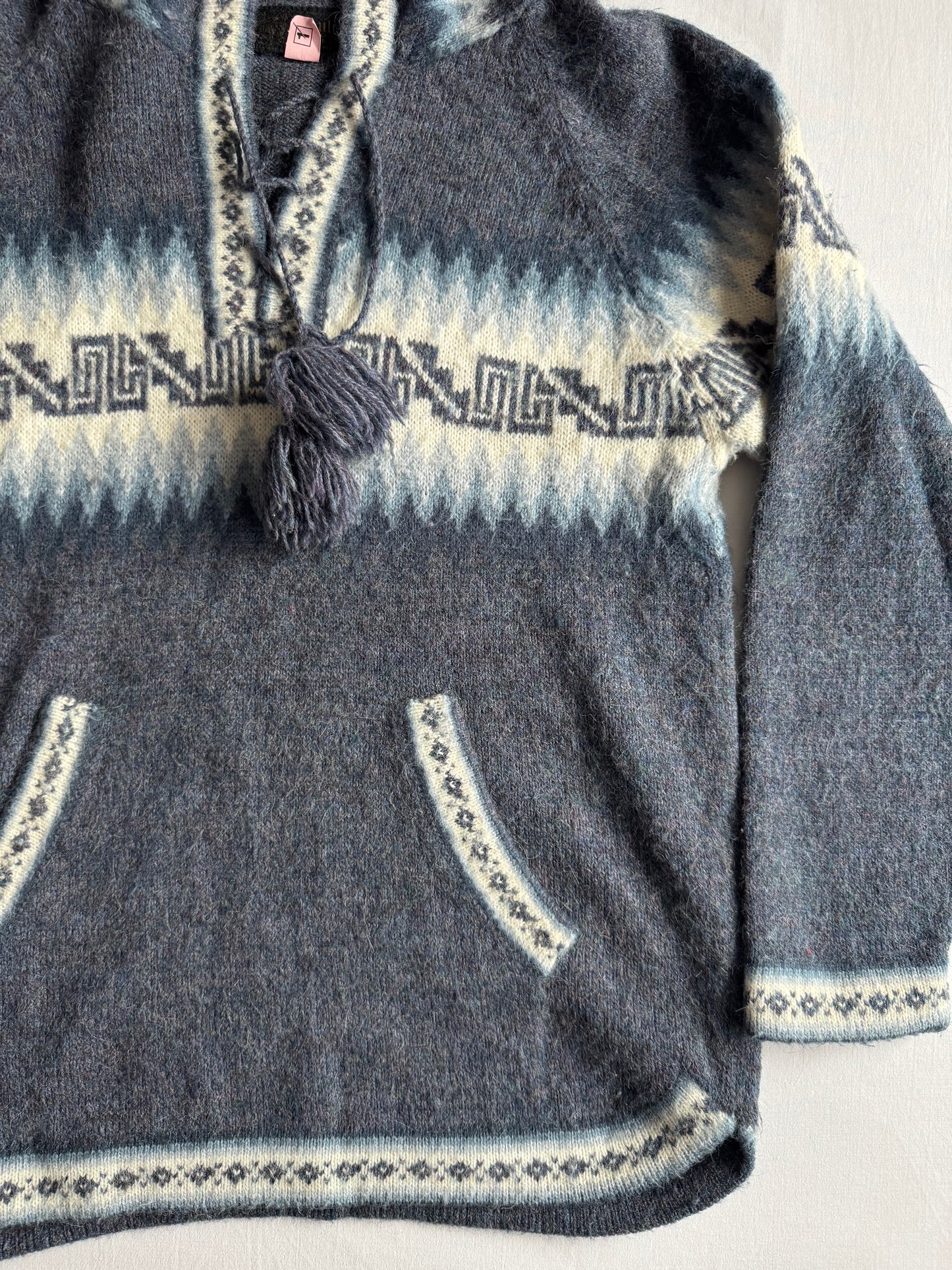 🦙 Hanorac Vintage Bărbați Albastru din Alpaca – aprox. M