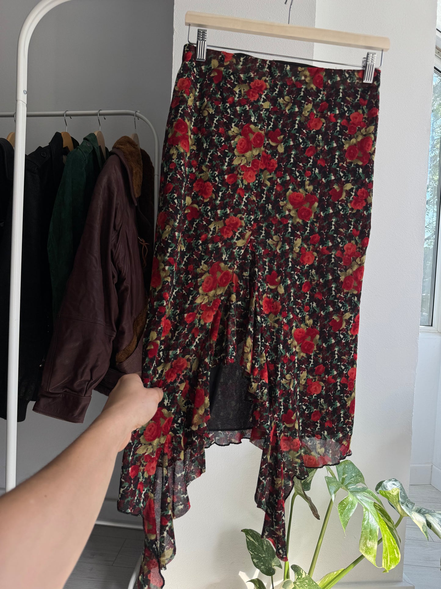 🌹 Fustă Y2K Floral Printed Mesh – XS/S Damă