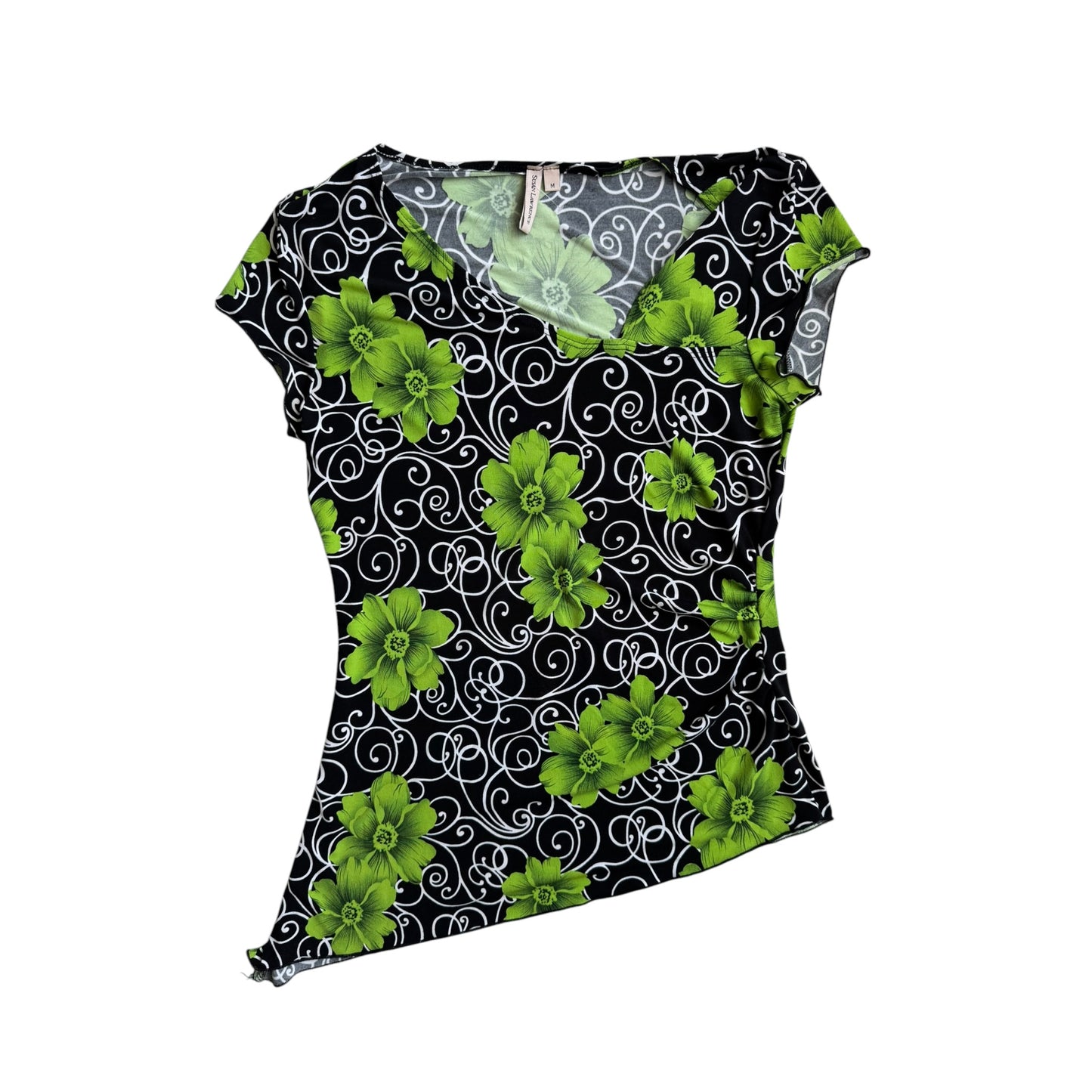 💁‍♀️ Top Mesh Asimetric Floral Printed Y2K | Made in USA – M Damă
