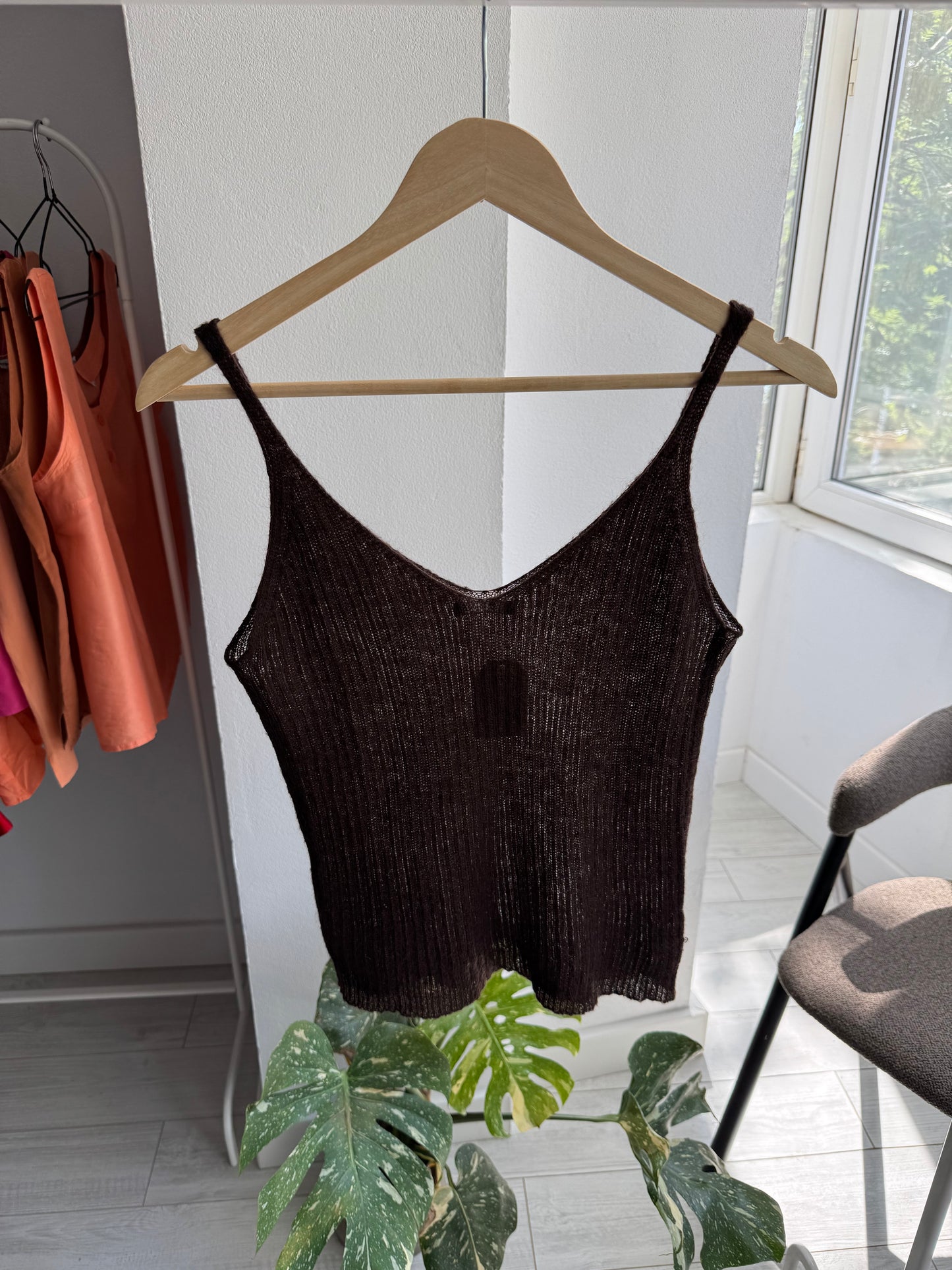 💁‍♀️ Top Mohair Maro Închis Y2K | Amestec Mohair Lană | Made in Italy – S Damă