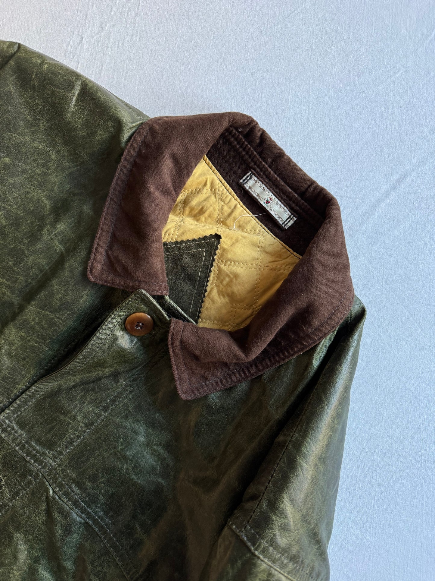 🌳 Chore Coat Vintage din Piele Cerată Verde Închis – Mărime XL