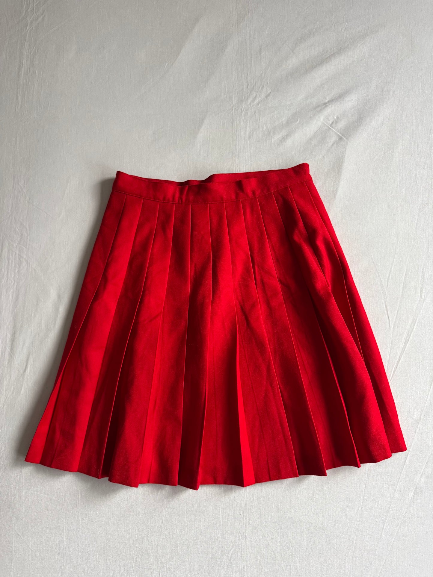 🍒 Fustă Vintage Plisată Roșie din Lână Virgină – M (IT 44)