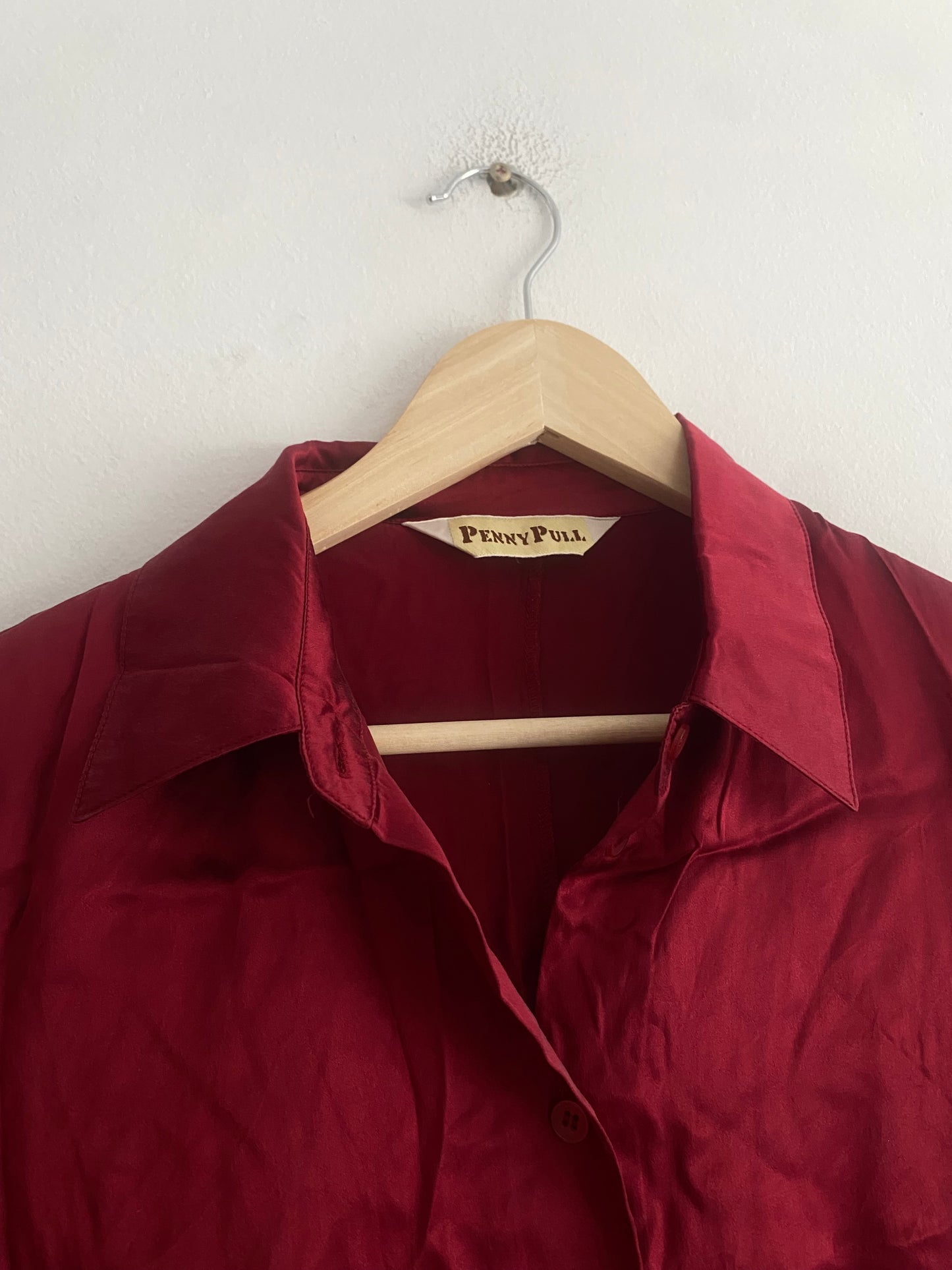 👚 Cămașă Vintage Burgundy din Mătase cu Mâneci 3/4 – Mărime S