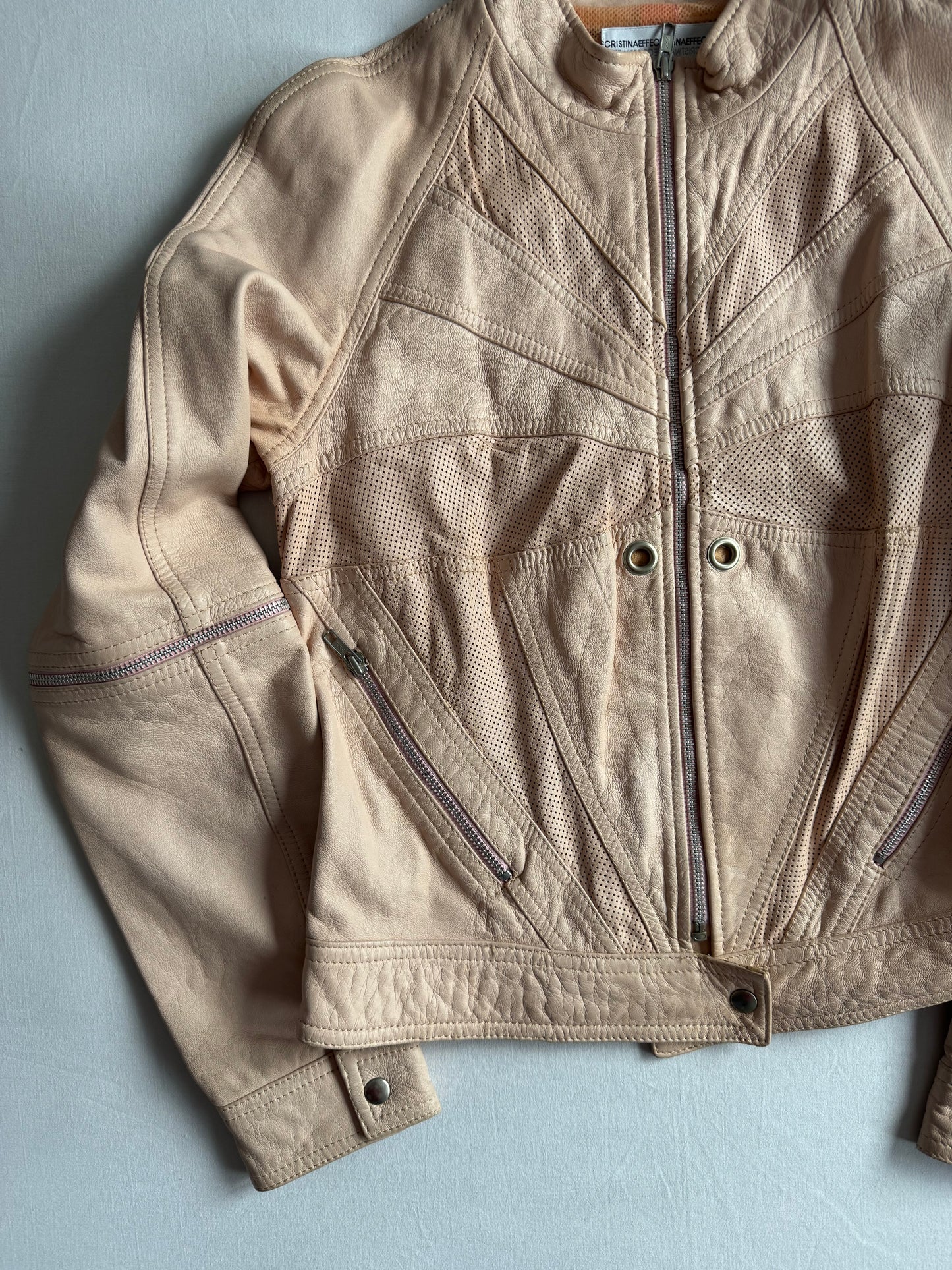 🏍️ Jachetă Biker Y2K CristinaEffe Roz Pal din Piele – IT 46 (M/L Damă)