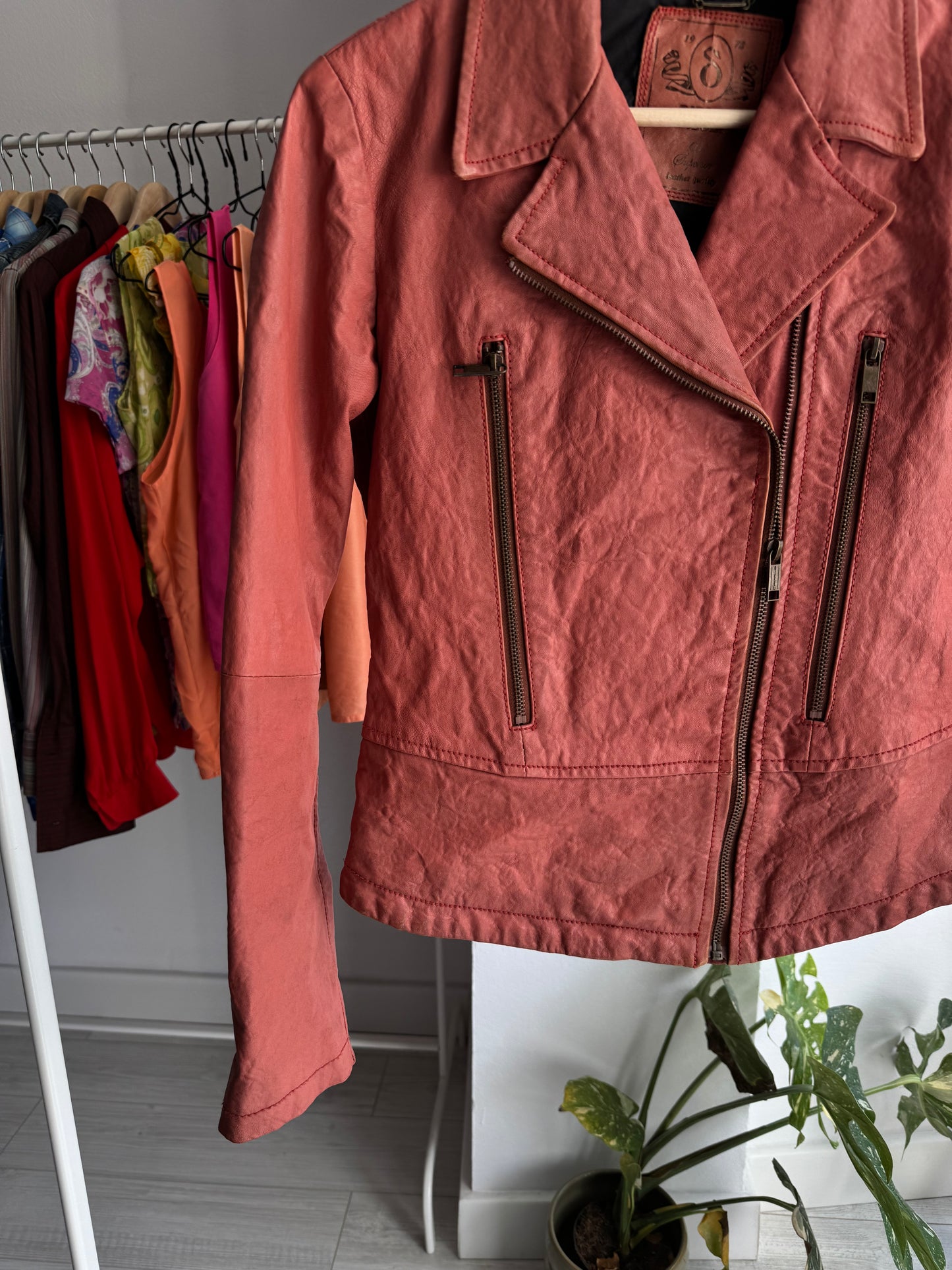 ⛽️ Jachetă Piele Biker Diesel Y2K Coral Pink | 100% Sheep Leather | S Damă