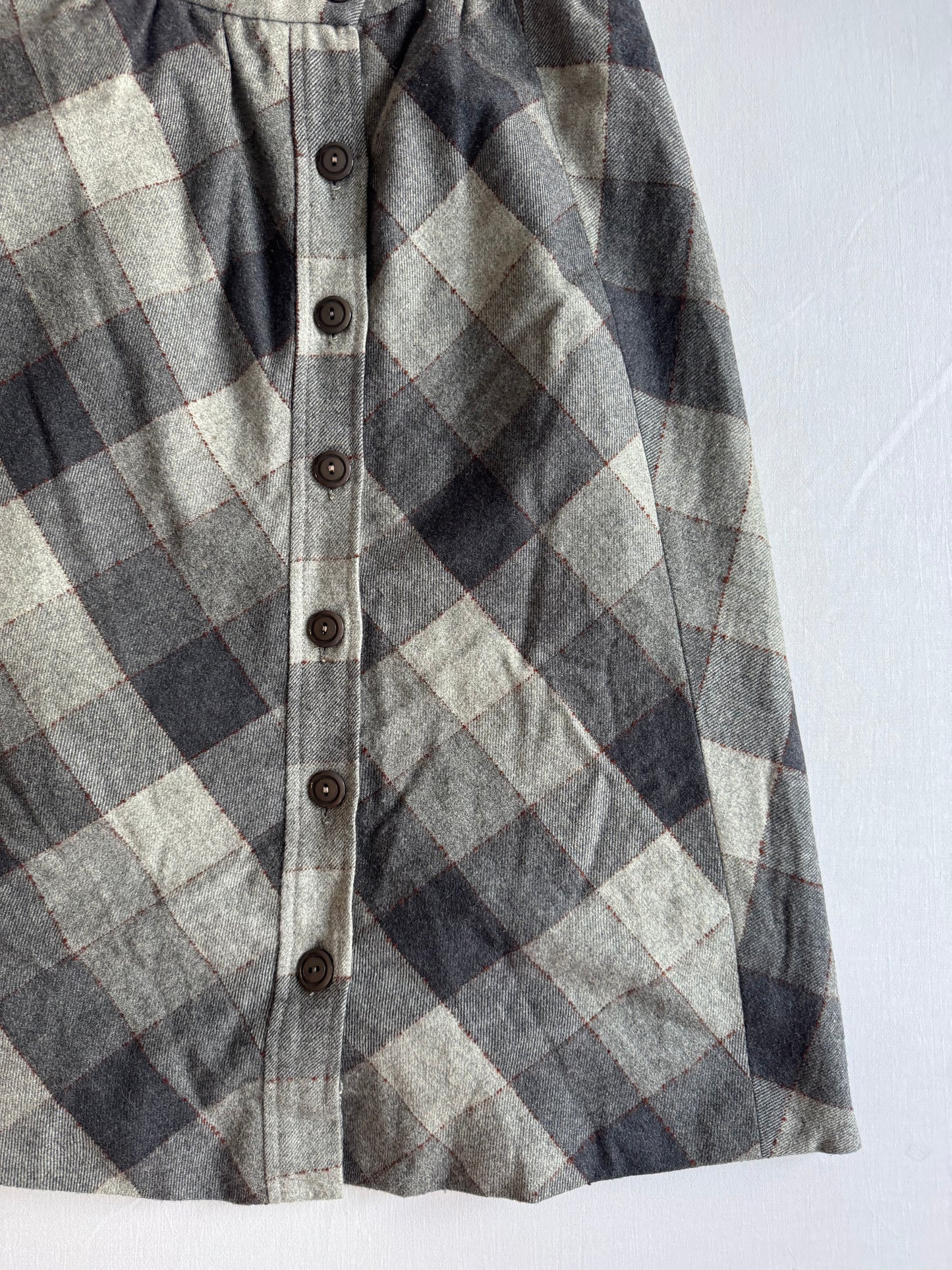 🐭 Fustă Vintage din Lână Gri în Carouri – S (IT 42)