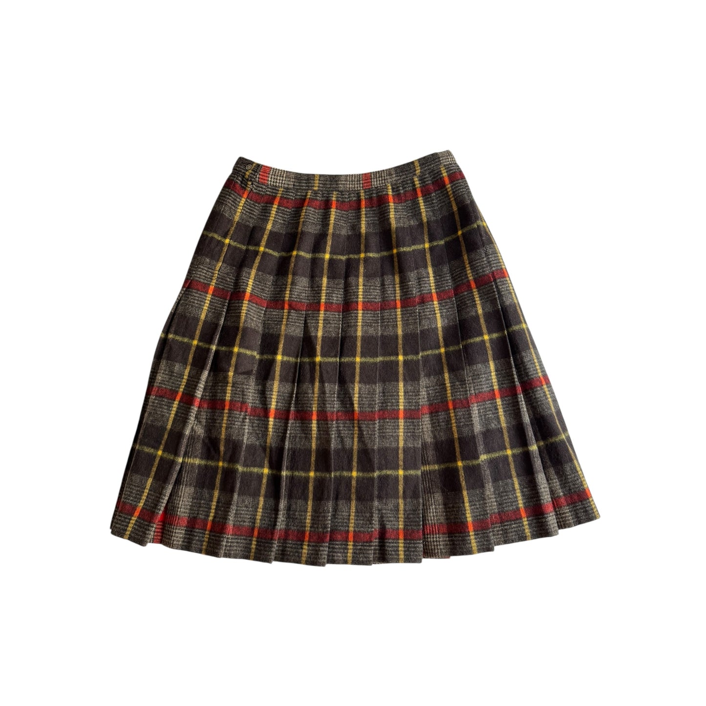 🪃 Fustă Vintage Plisată din Lână cu Print Tartan – aprox. M