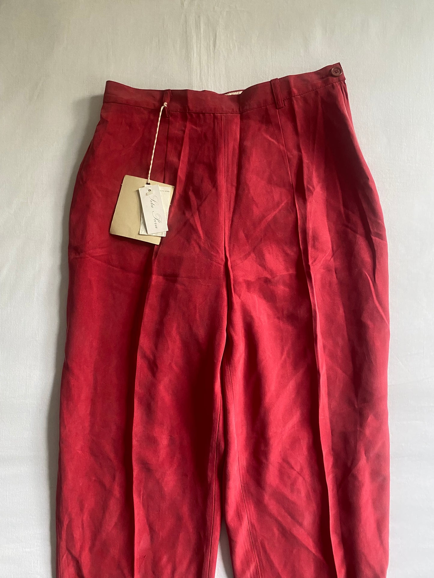 Pantaloni Vintage Roșii din 100% Mătase 🍒 | Made in Italy 🇮🇹 | Noi cu Etichetă 🏷️ | Mărimea IT 44 / EU 40
