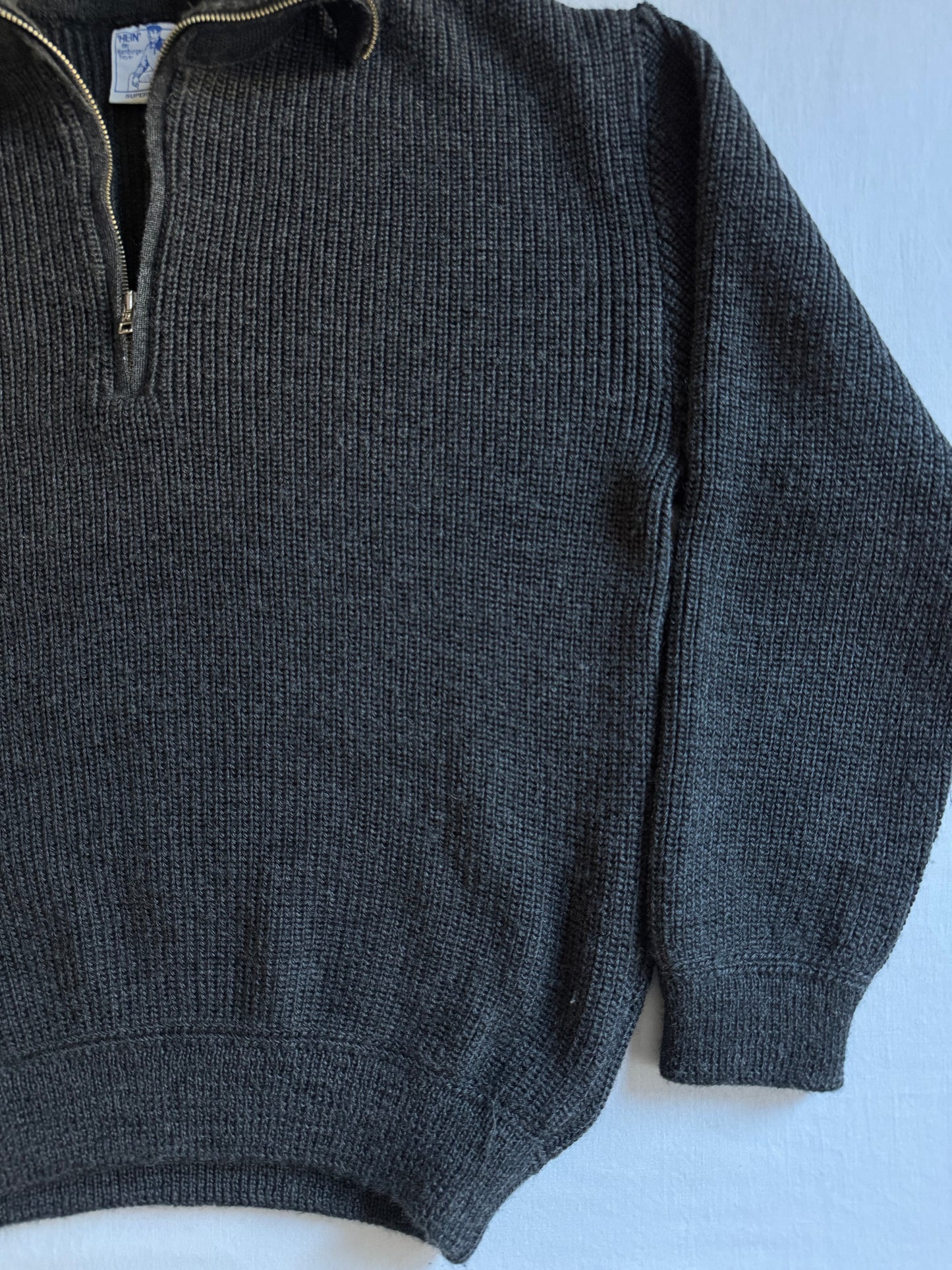 🎣 🧶 Pulover vintage fisherman quarter zip – gri închis – mărimea XL