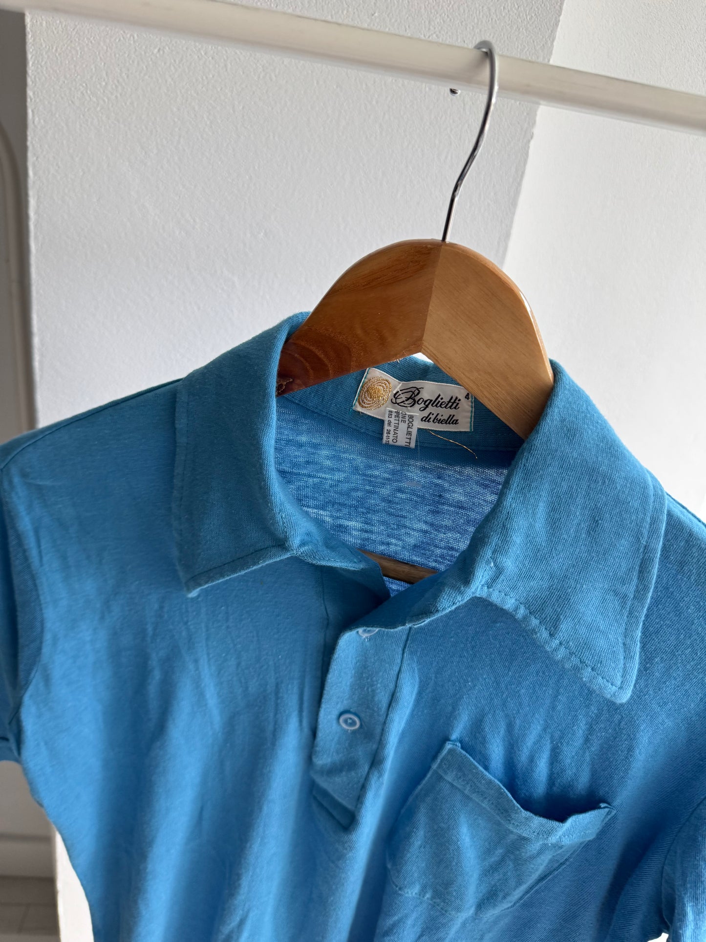 👕 Tricou Polo Vintage Anii ’70 Aqua Blue – Made in Italy – L Damă