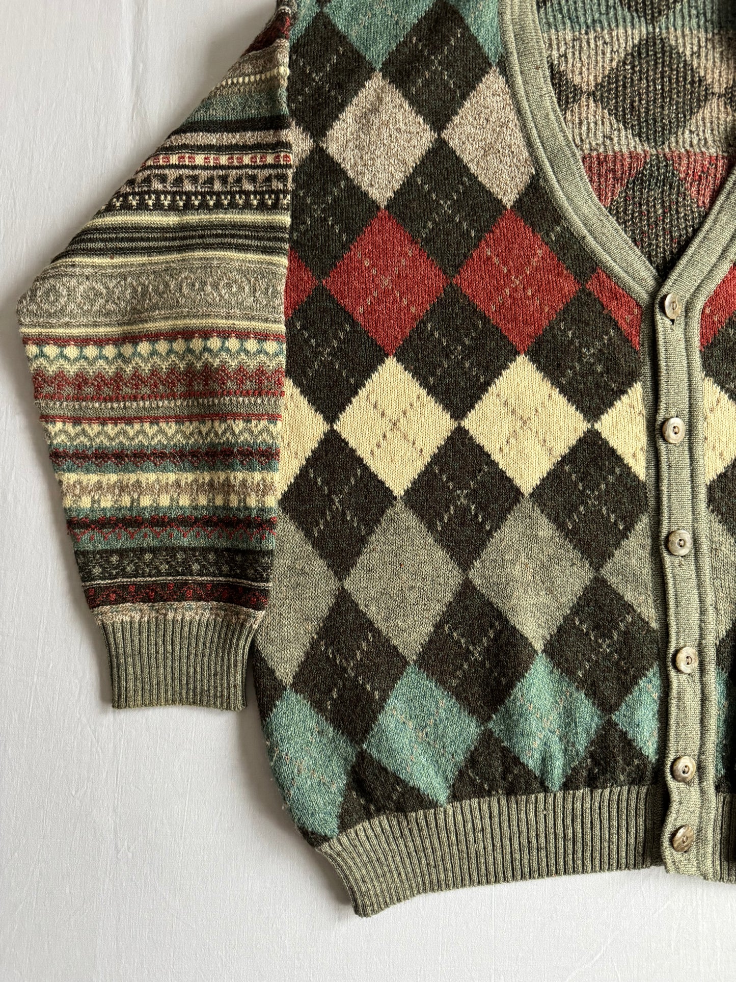 🧶 Cardigan Vintage Bărbați cu Model Argyle și Mâneci cu model Etnic – XL