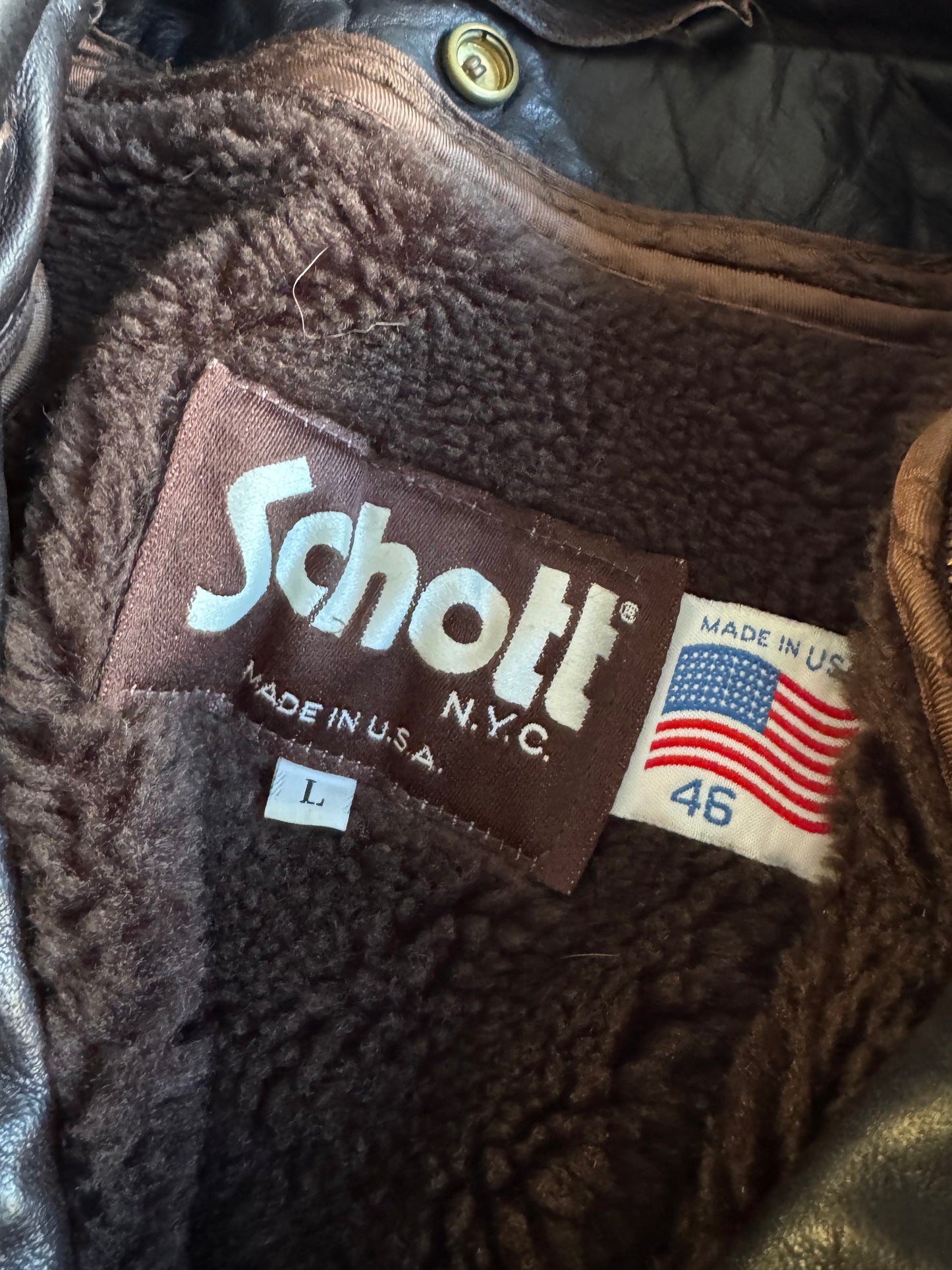 ✈️ Geacă de piele Schott NYC 184SM A-2 maro, bărbați L – piele de vacă autentică, Made in USA 🇺🇸
