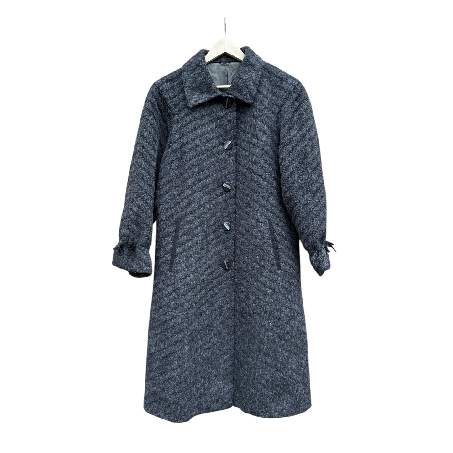 🦙 Palton Vintage Damă Gri Texturat din Lână și Alpaca – IT 46 (M/L)