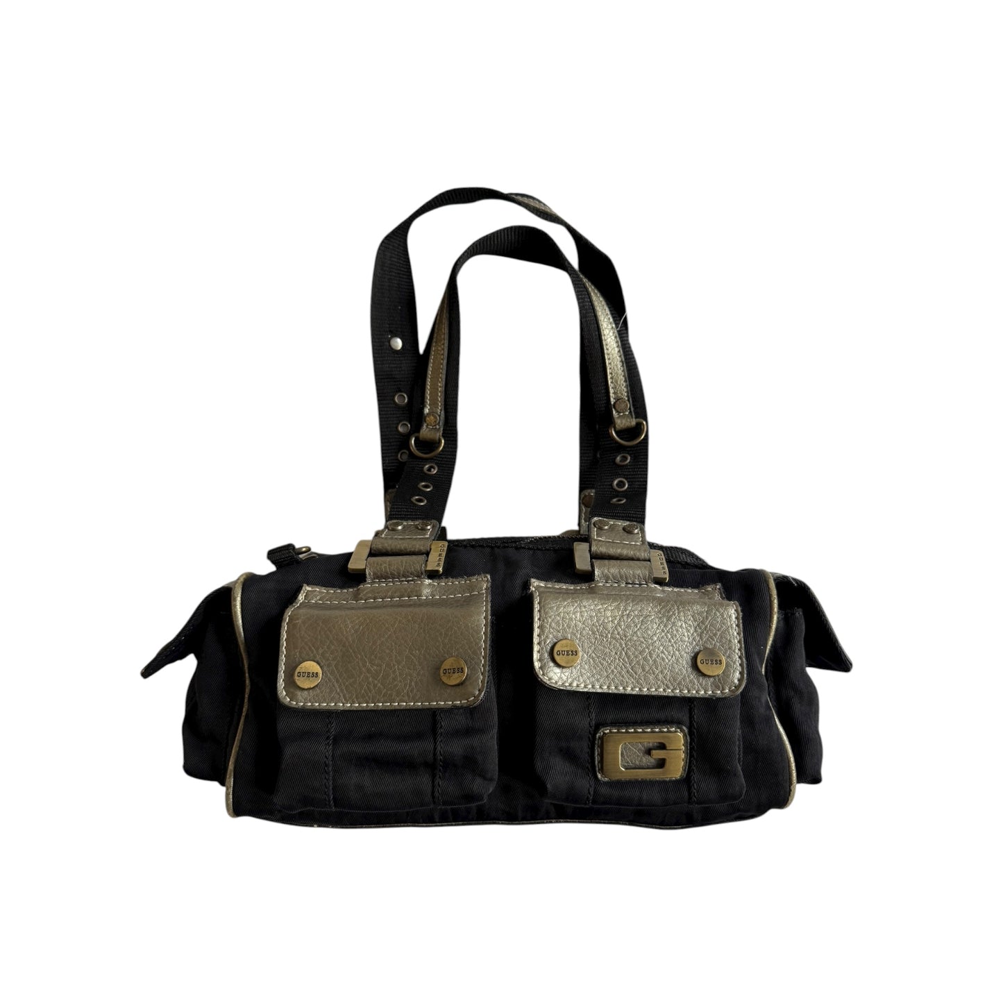 👜 Geantă Y2K Guess neagră cu detalii aurii / Model utility