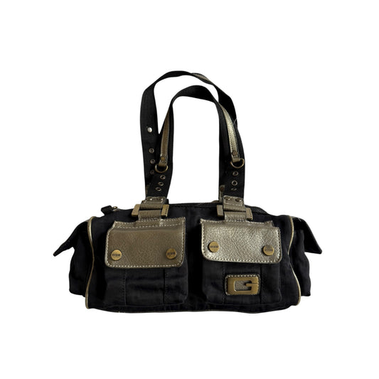 👜 Geantă Y2K Guess neagră cu detalii aurii / Model utility
