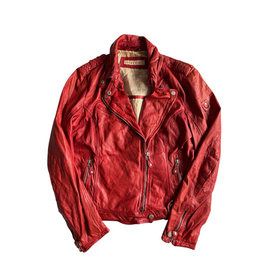 ❤️ Geacă Biker Y2K Damă din Piele Roșie – EU 38 (M)