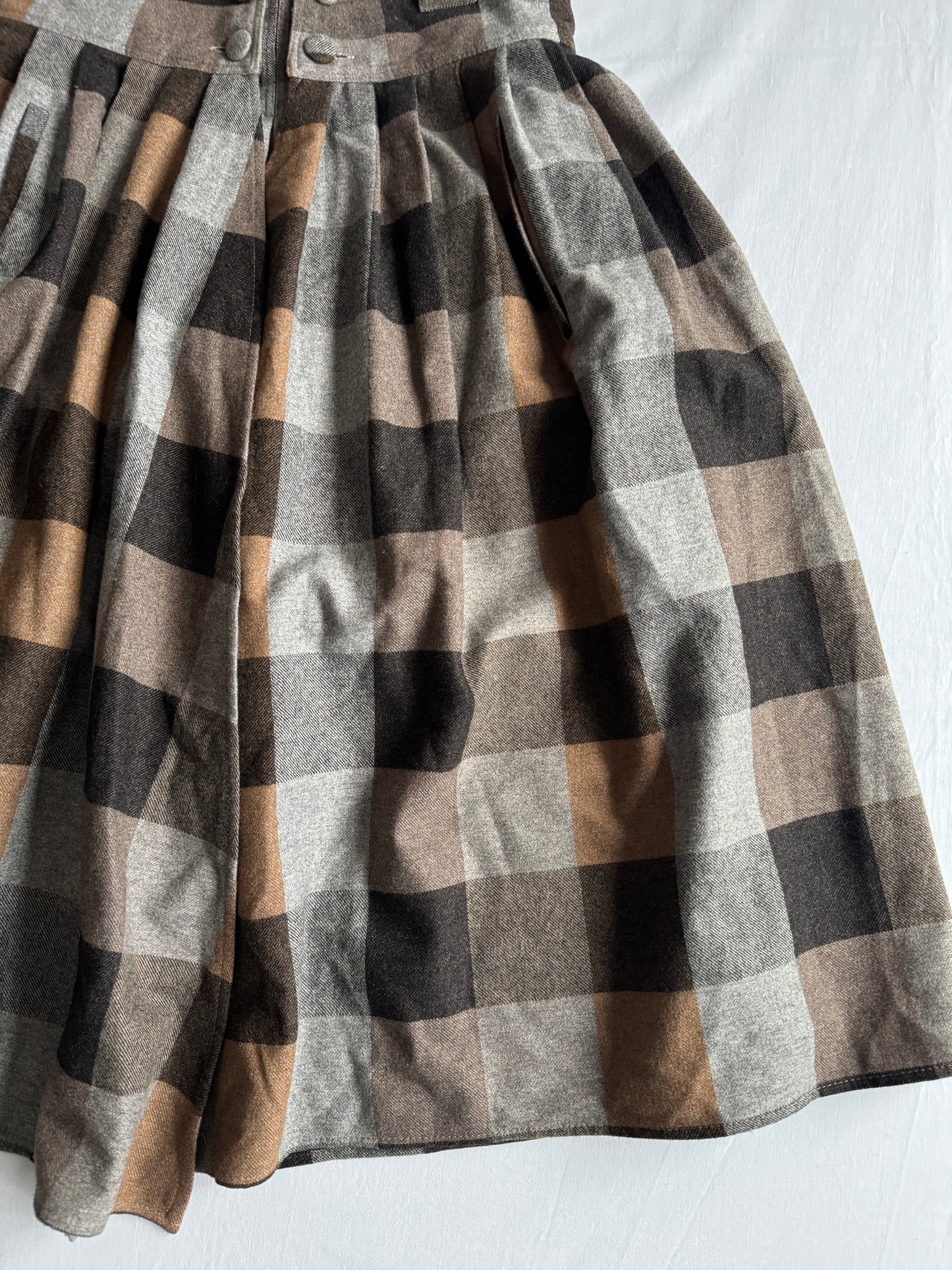 ☕️ Fustă Vintage din Lână în Carouri Gri și Maro – L (IT 46)