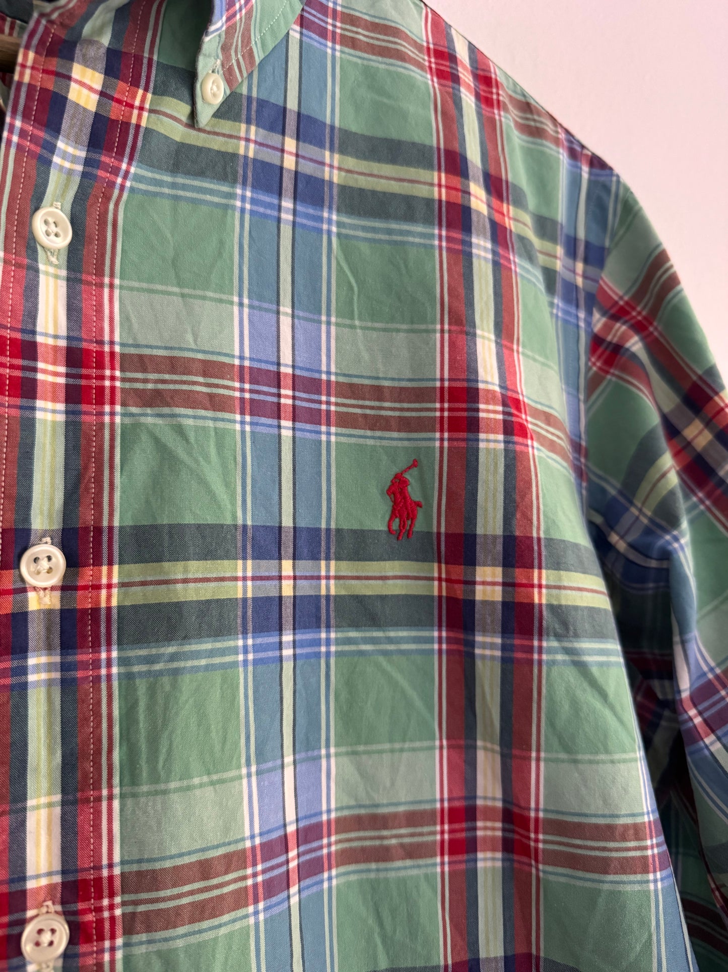 🐴 👔 Cămașă Ralph Lauren în carouri verde, albastru și roșu – Mărimea M