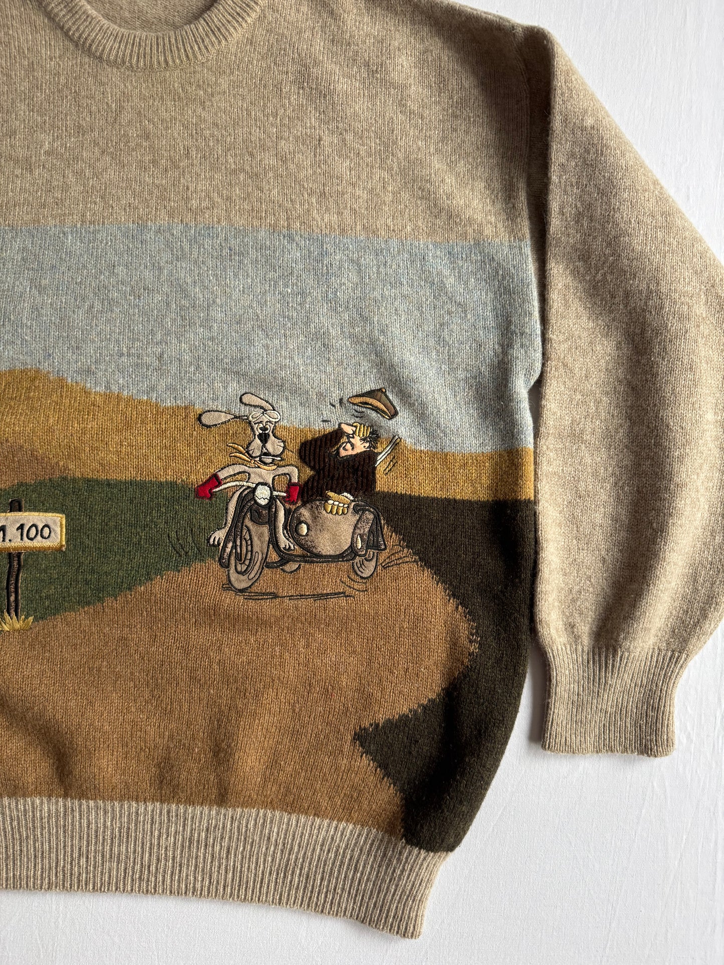 🐶 Pulover Vintage Bărbați din Lână și Angora cu Broderie Comics – M (48)