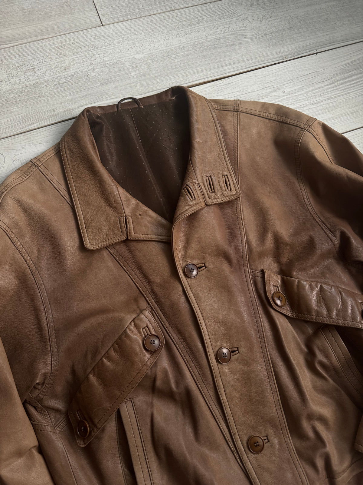 Jachetă Piele Naturală Maro Vintage Bărbați | L (50)