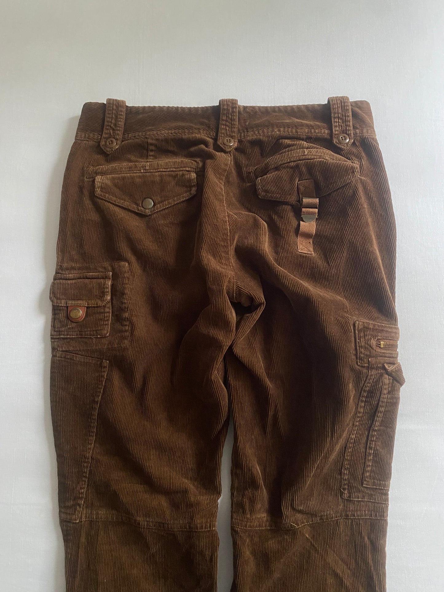 Pantaloni vintage Ralph Lauren pentru femei, cargo din catifea maro tehnică 🍂