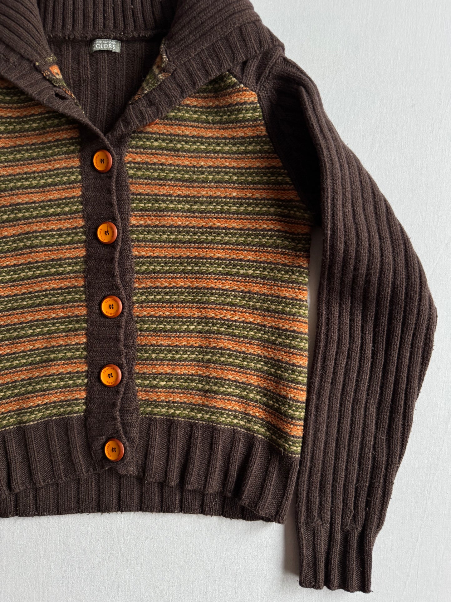 🧶 Cardigan Y2K Damă Maro din Lână cu Model Striped – S