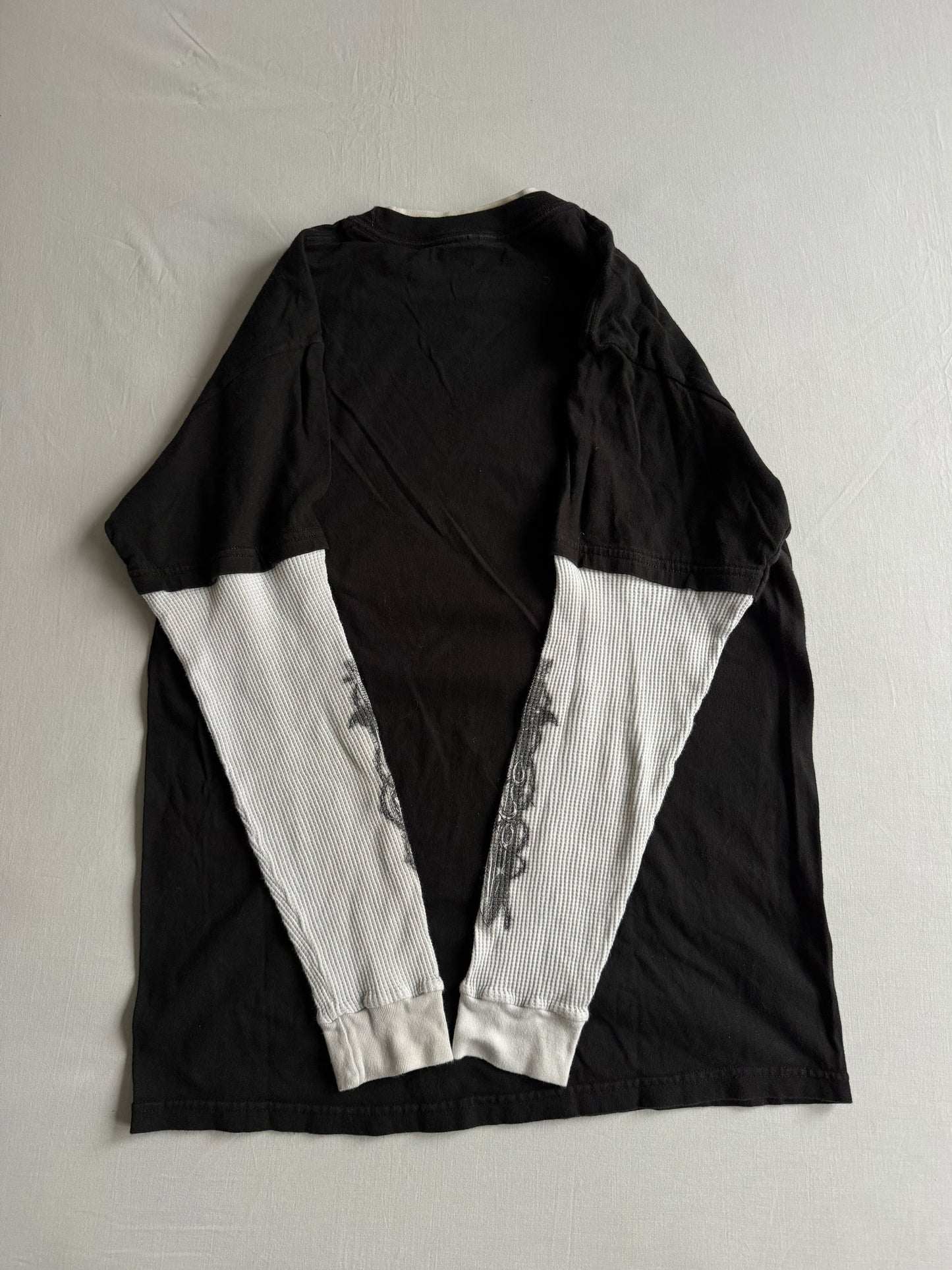 🛠️ Bluză Y2K Neagră cu Mâneci Thermal Waffle Orange County Choppers – M