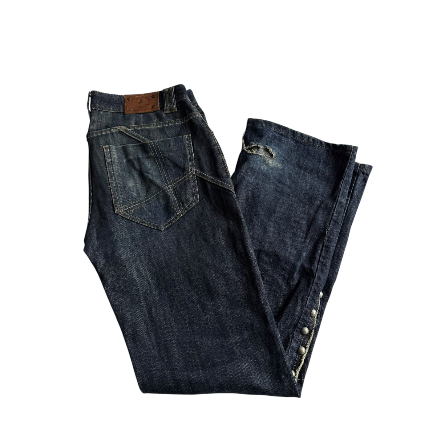 🐚 Y2K Jeans Baggy cu Imprimeu și Detalii – W32 L34