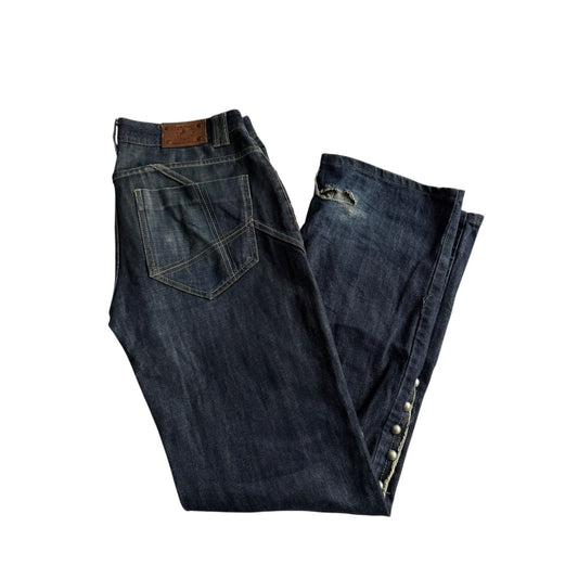 🐚 Y2K Jeans Baggy cu Imprimeu și Detalii – W32 L34