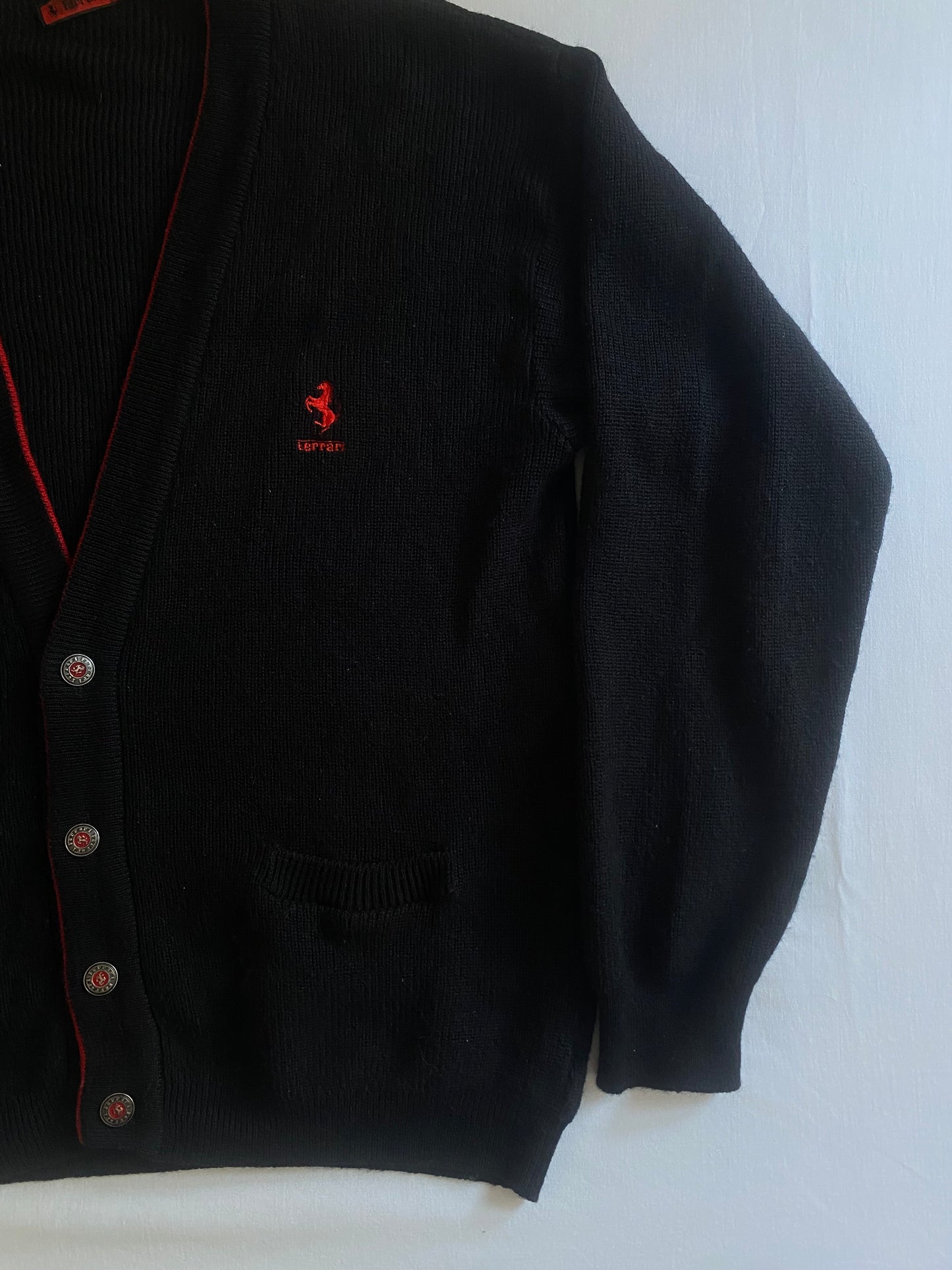 Cardigan Vintage Ferrari – Negru – Lână Virgina & Acril – Made in Italy – Mărime L