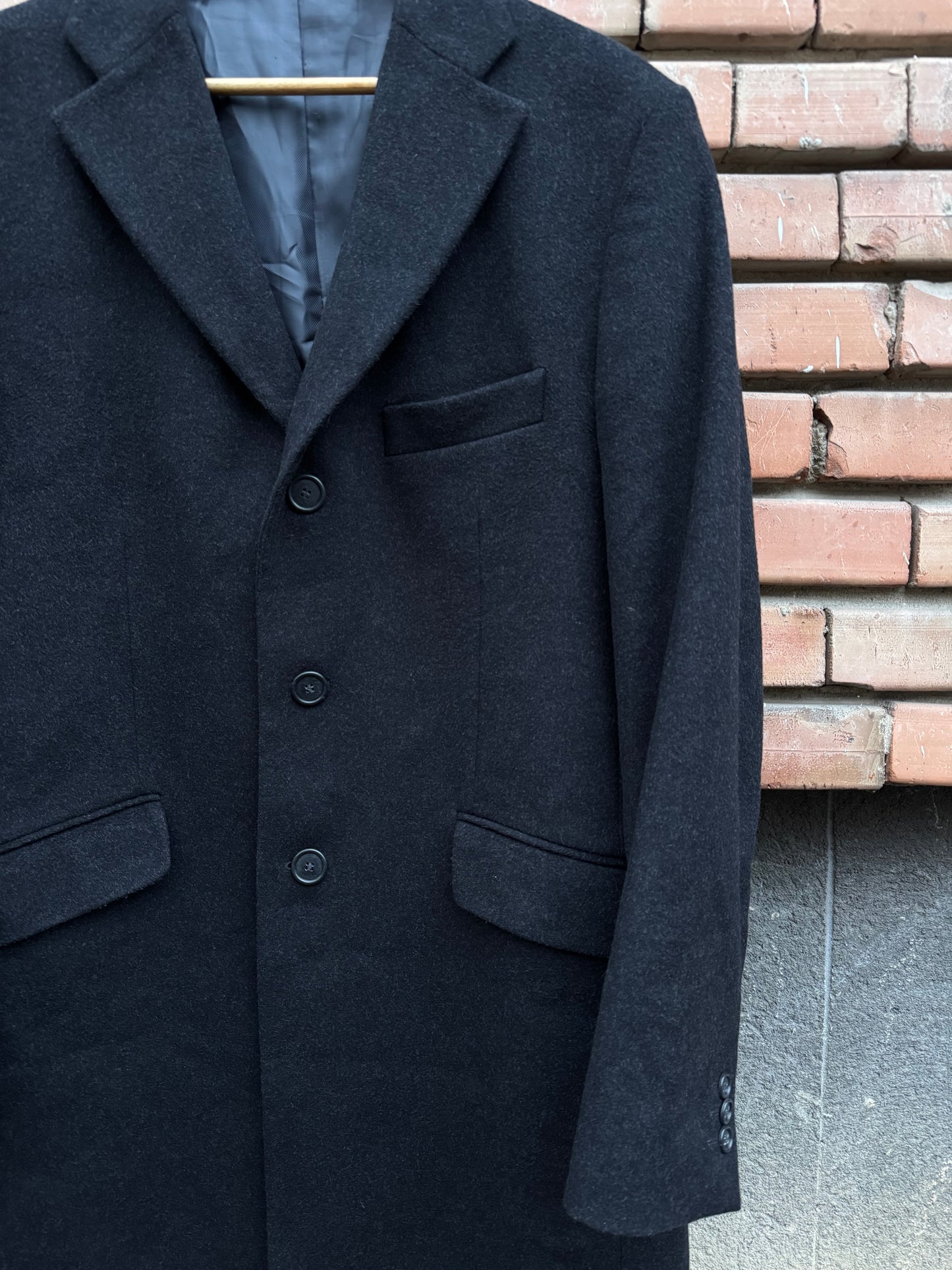 🧥 Palton Vintage Bărbați Gri Închis din Lână și Cașmir – 52 (L)