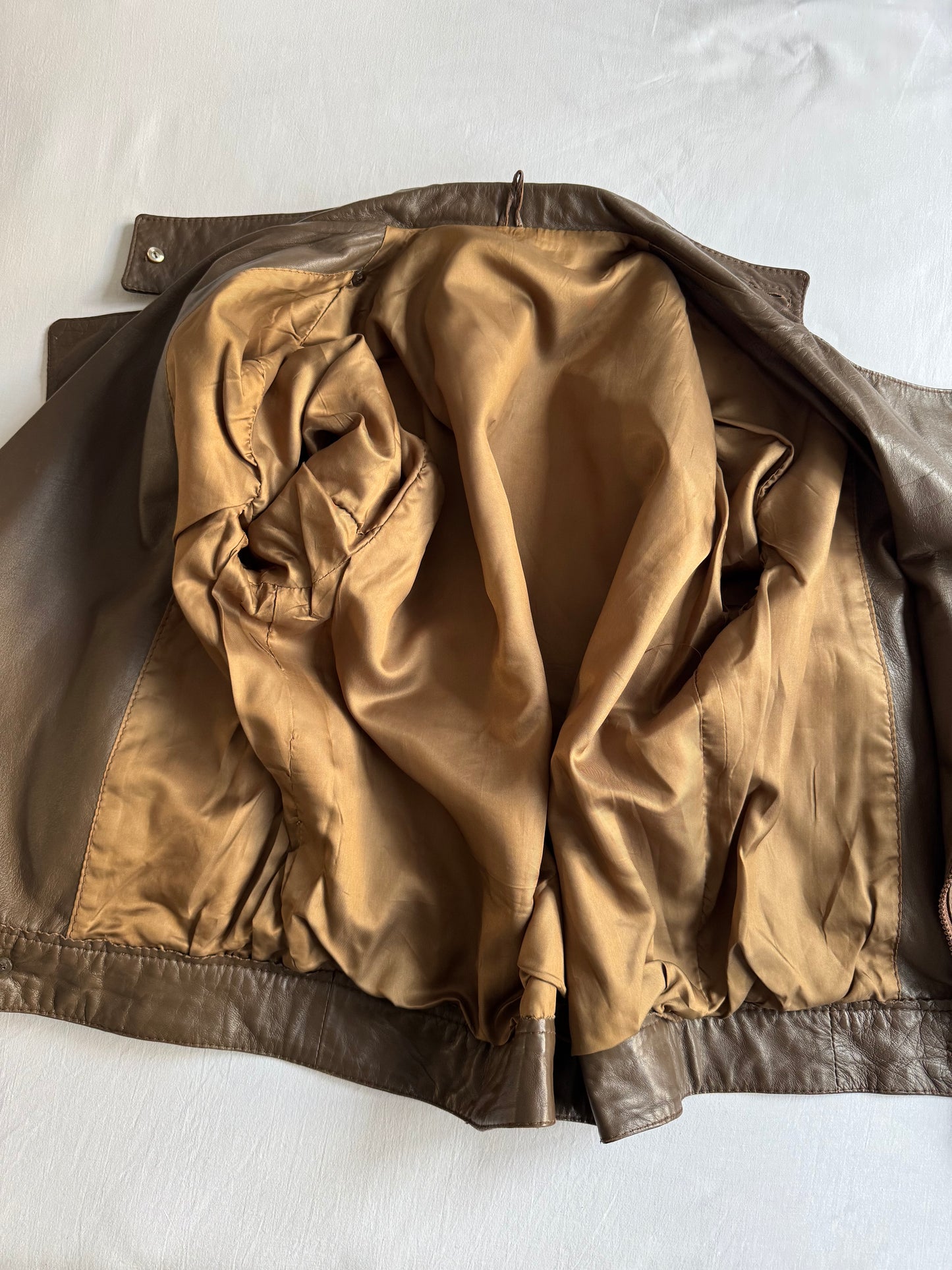 🏍️ Geacă vintage biker din piele / Maro & Olive (Women’s L)