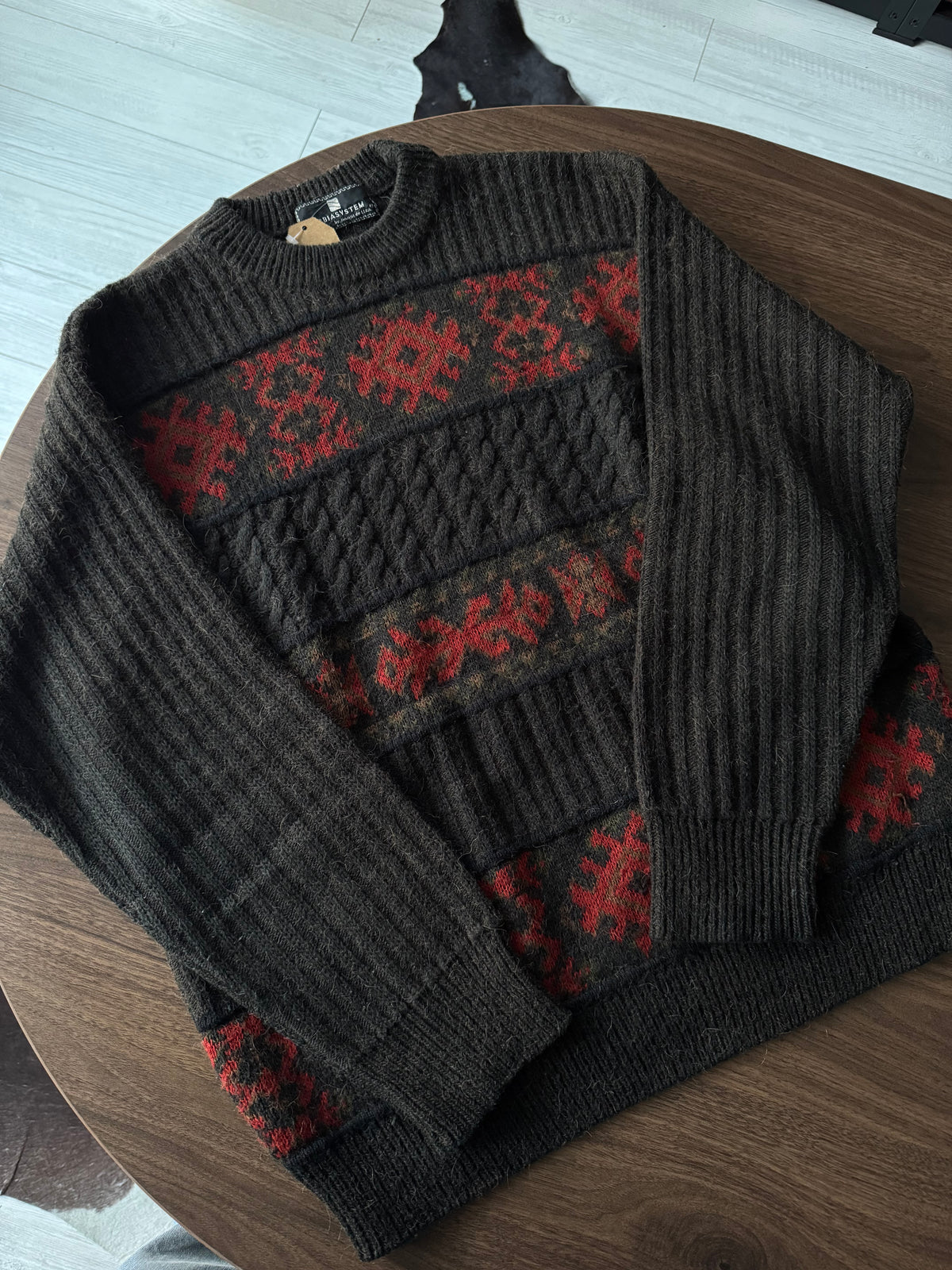 Pulover Alpaca şi Lână Maro Vintage Bărbați | Model Etnic | L (50)
