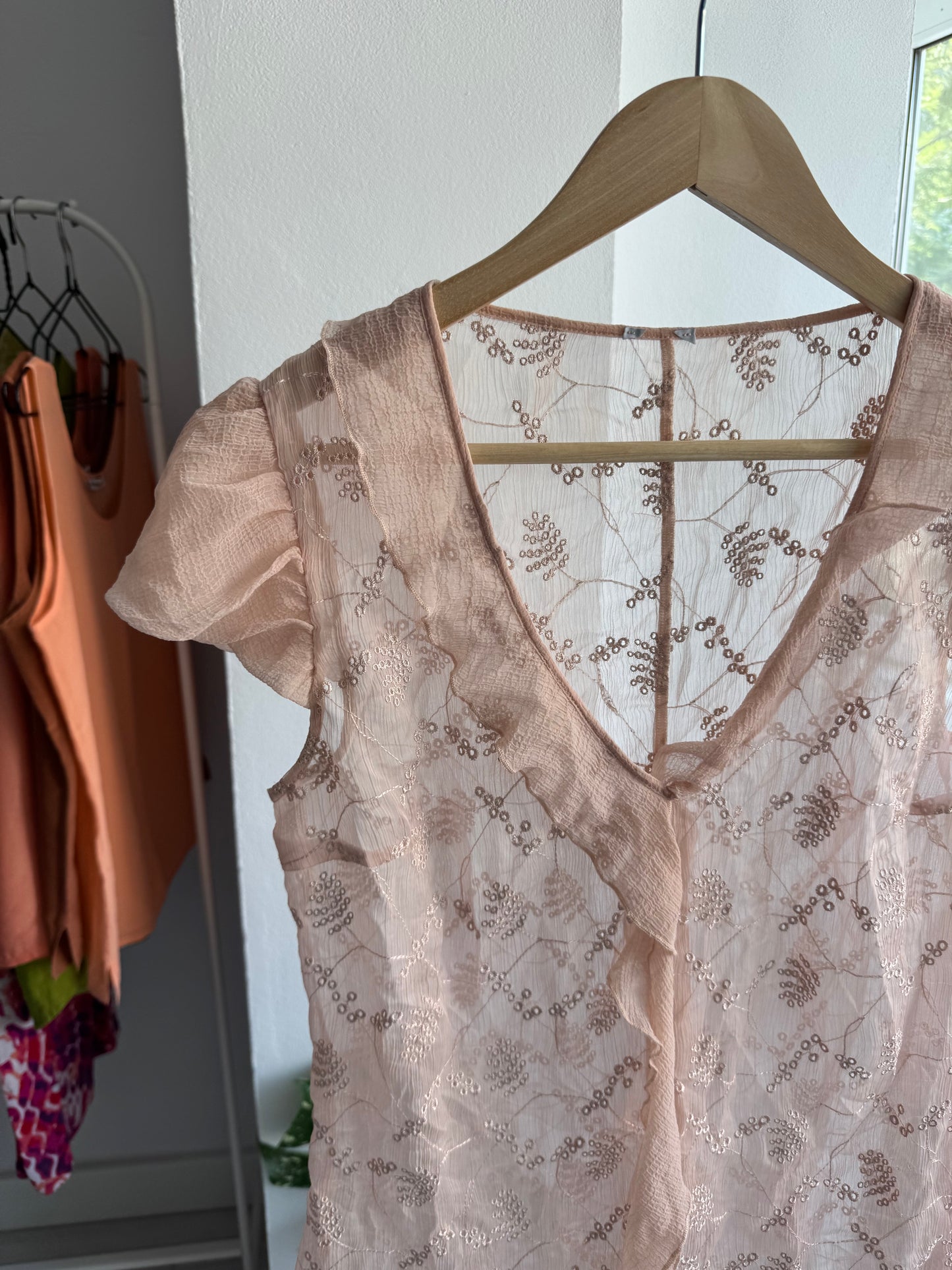 ✨ Top Mesh Roz Pal Y2K – S/M Damă