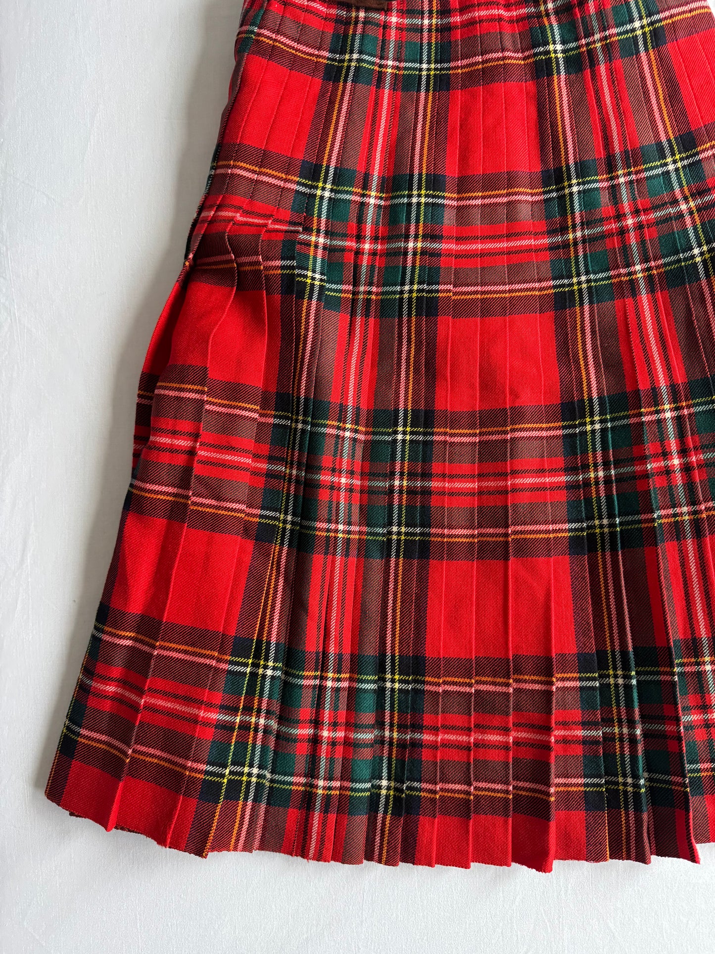🏴󠁧󠁢󠁳󠁣󠁴󠁿 Fustă Vintage Tartan din Lână Roșie – aprox. S