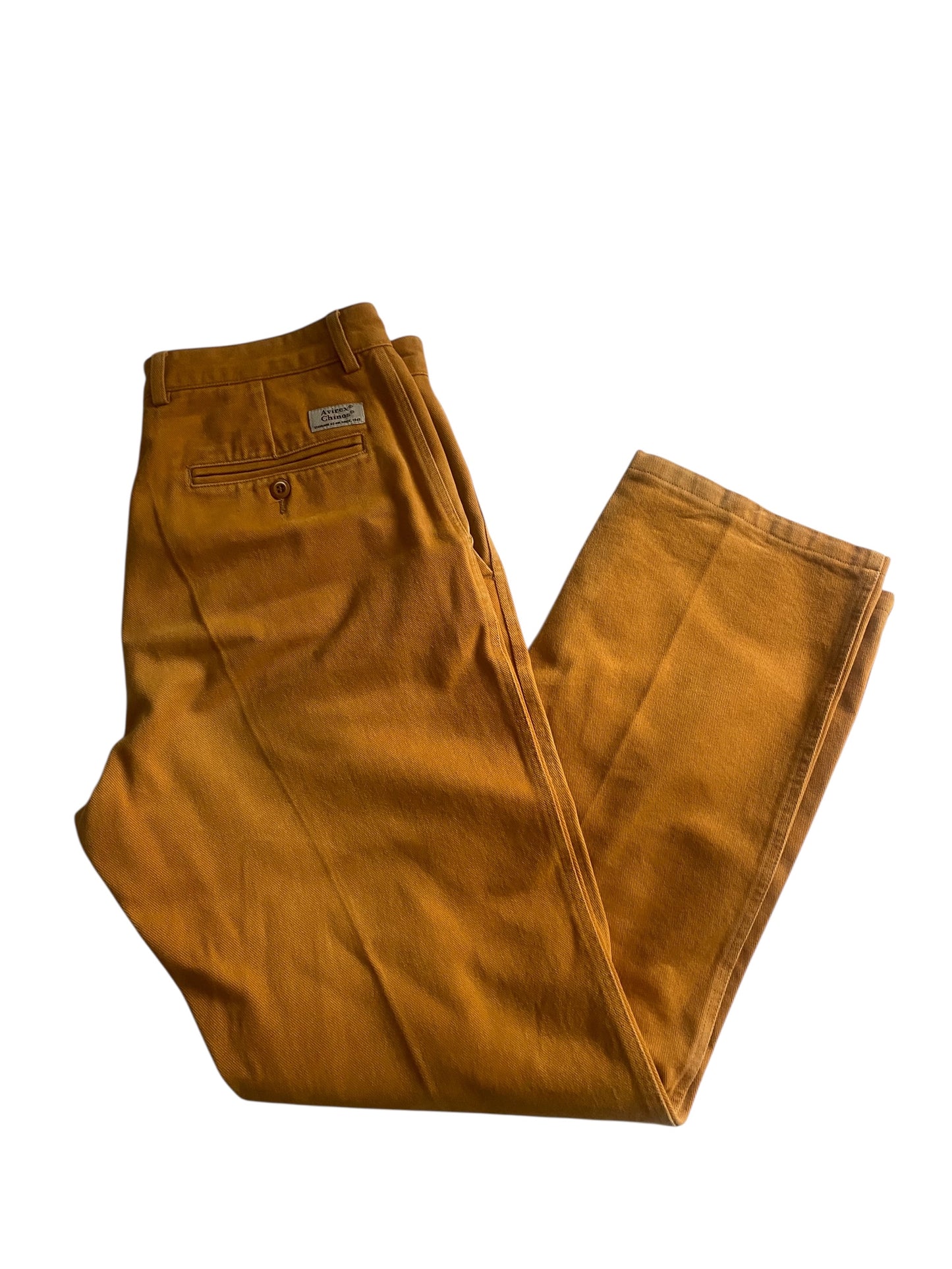 pantaloni chino portocalii avirex vintage, vedere frontală

