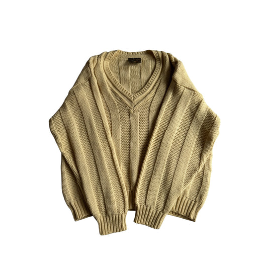 🧶 Pulover Vintage Bărbați Alb Natural cu Decolteu în V din Blend Lână – 48 (M)